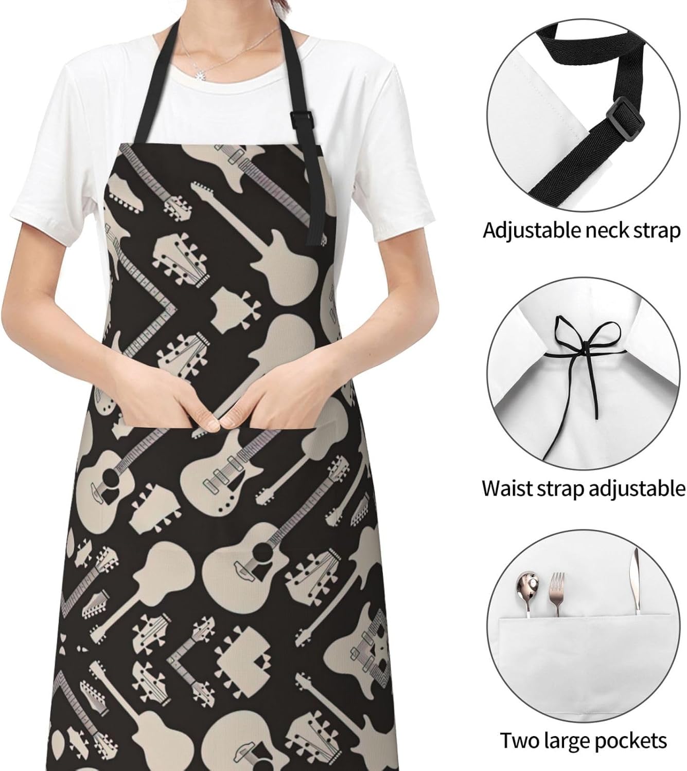 Guitar pattern print Waterproof apron with pocket adjustable cooking apron for adult kitchen bibs to bake