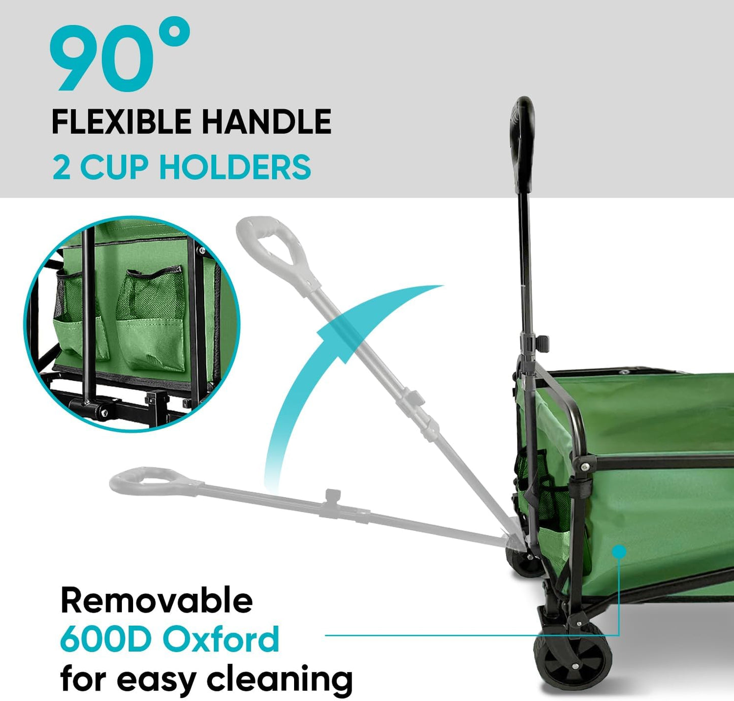 Collapsible Foldable Wagon, Beach Cart Large Capacity, Heavy Duty Folding Wagon Portable, for Outdoor Sports, Shopping, Camping, Green