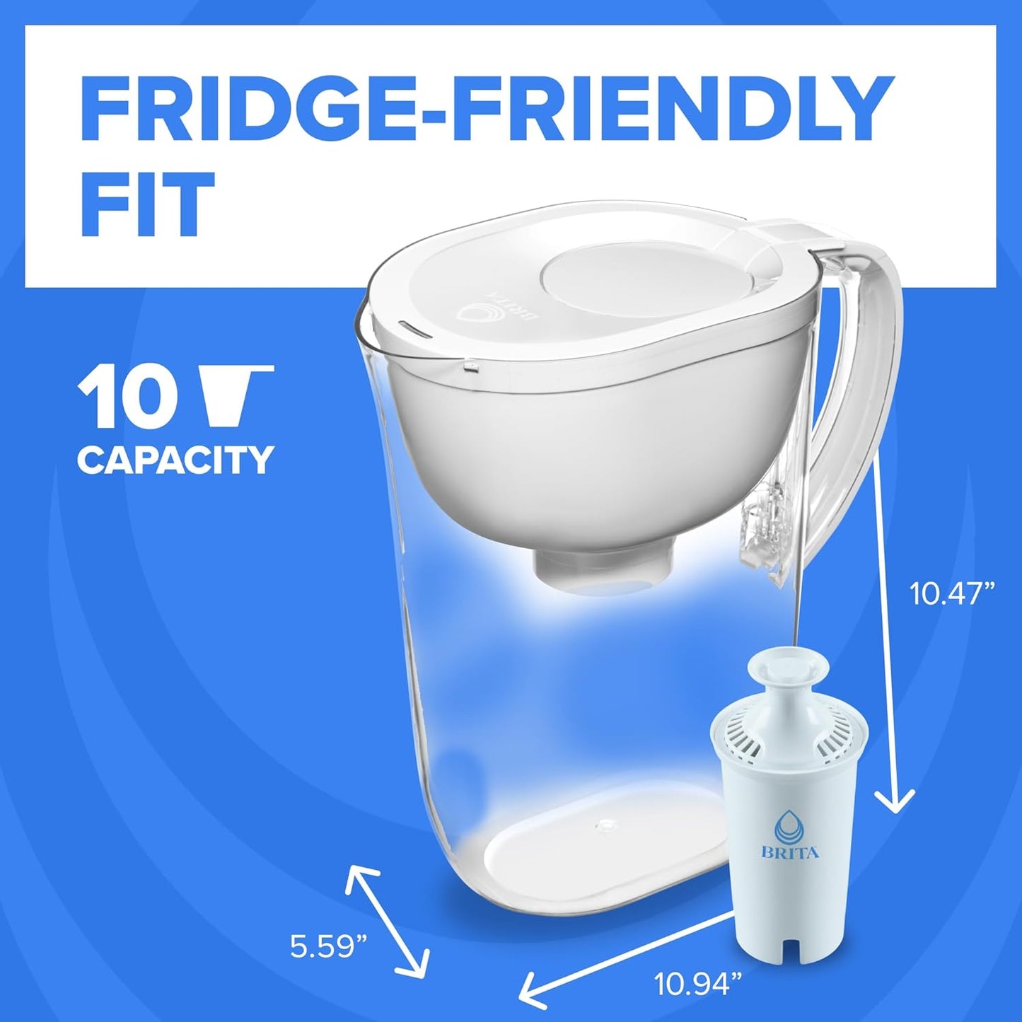 Brita Water Pitcher, Everyday Elite Filter, Removes 99% of Lead, Includes 1 Filter, 10-Cup Capacity, White
