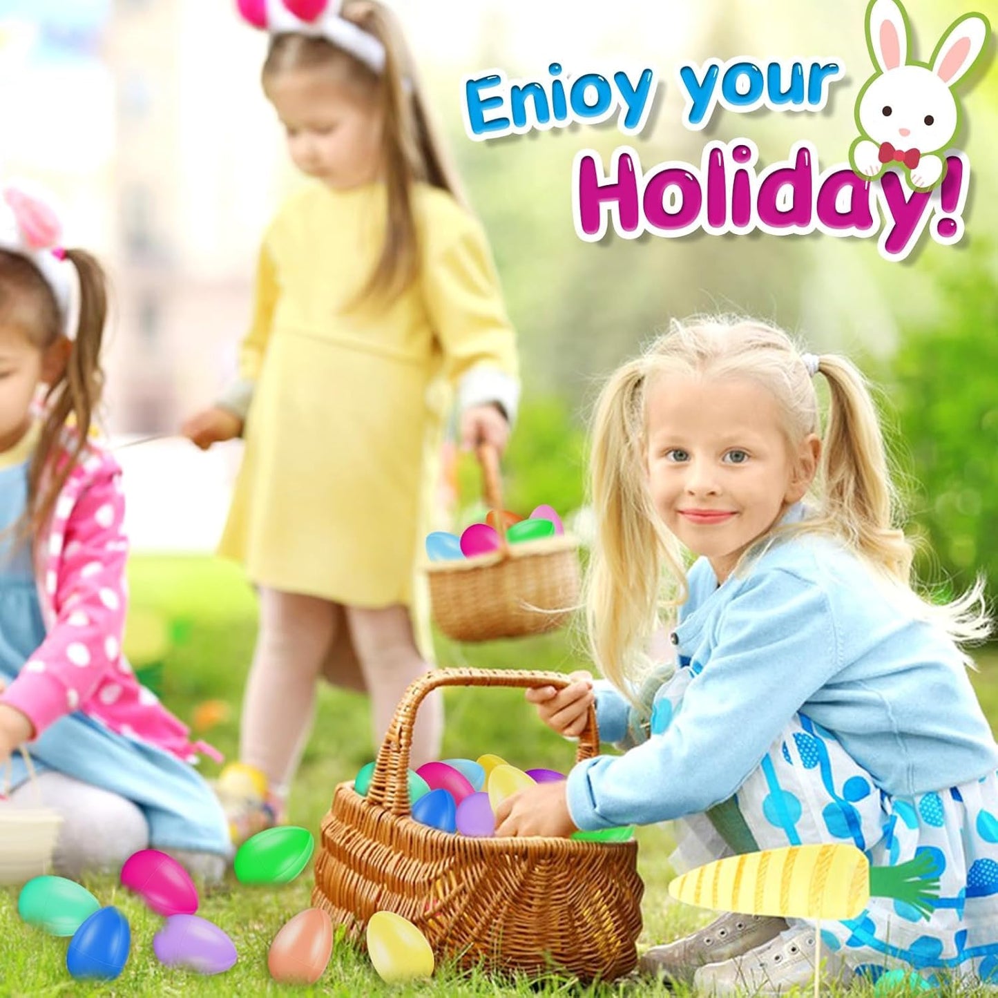 50Pcs Empty Plastic Easter Eggs - Party Decorations, Printed Shells, Fillable Basket Fillers Stuffers, Classroom Prize Egg Supplies Toy for Kids