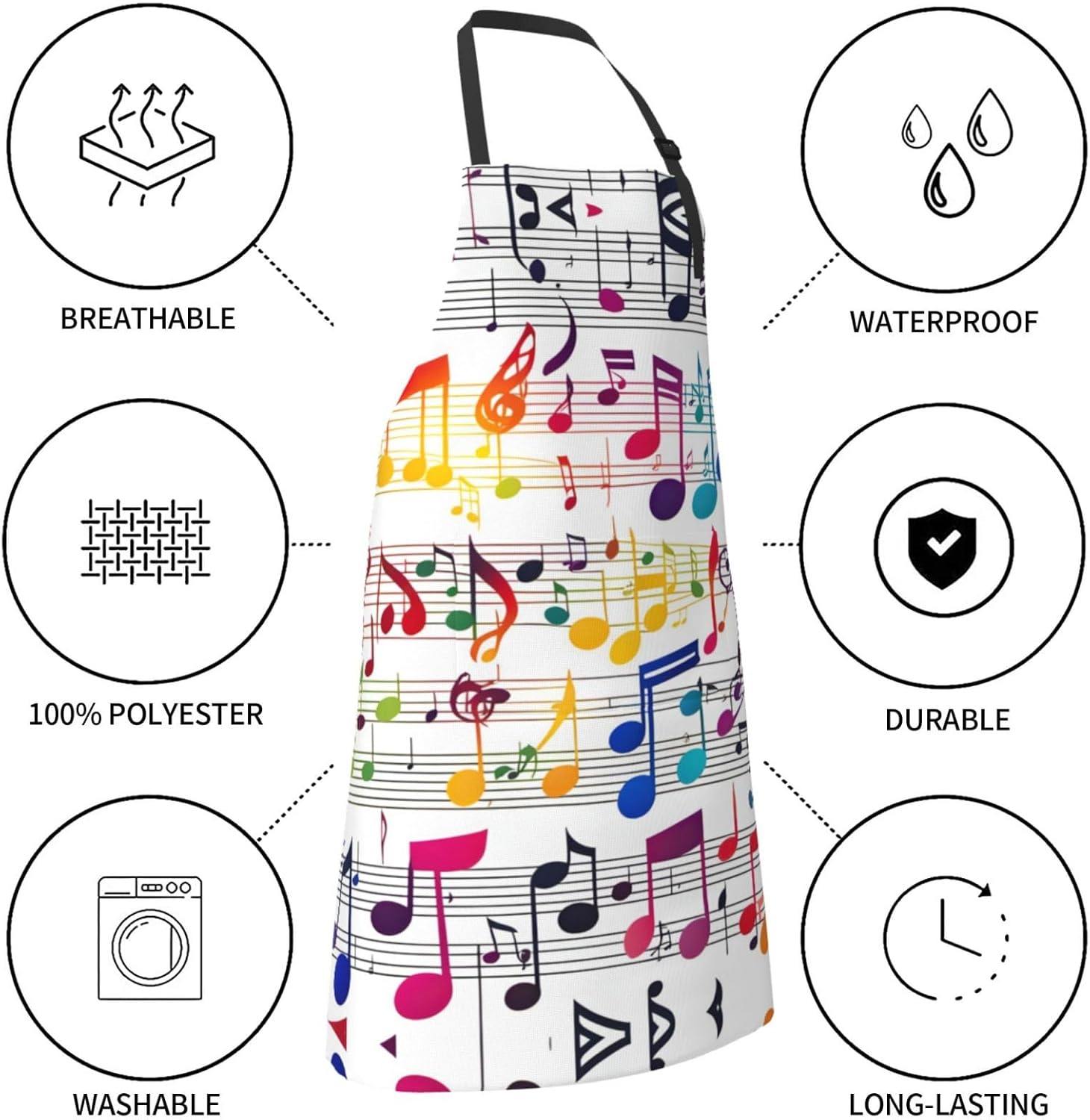 Colorful Music Notes print Waterproof chef's apron with pocket apron f