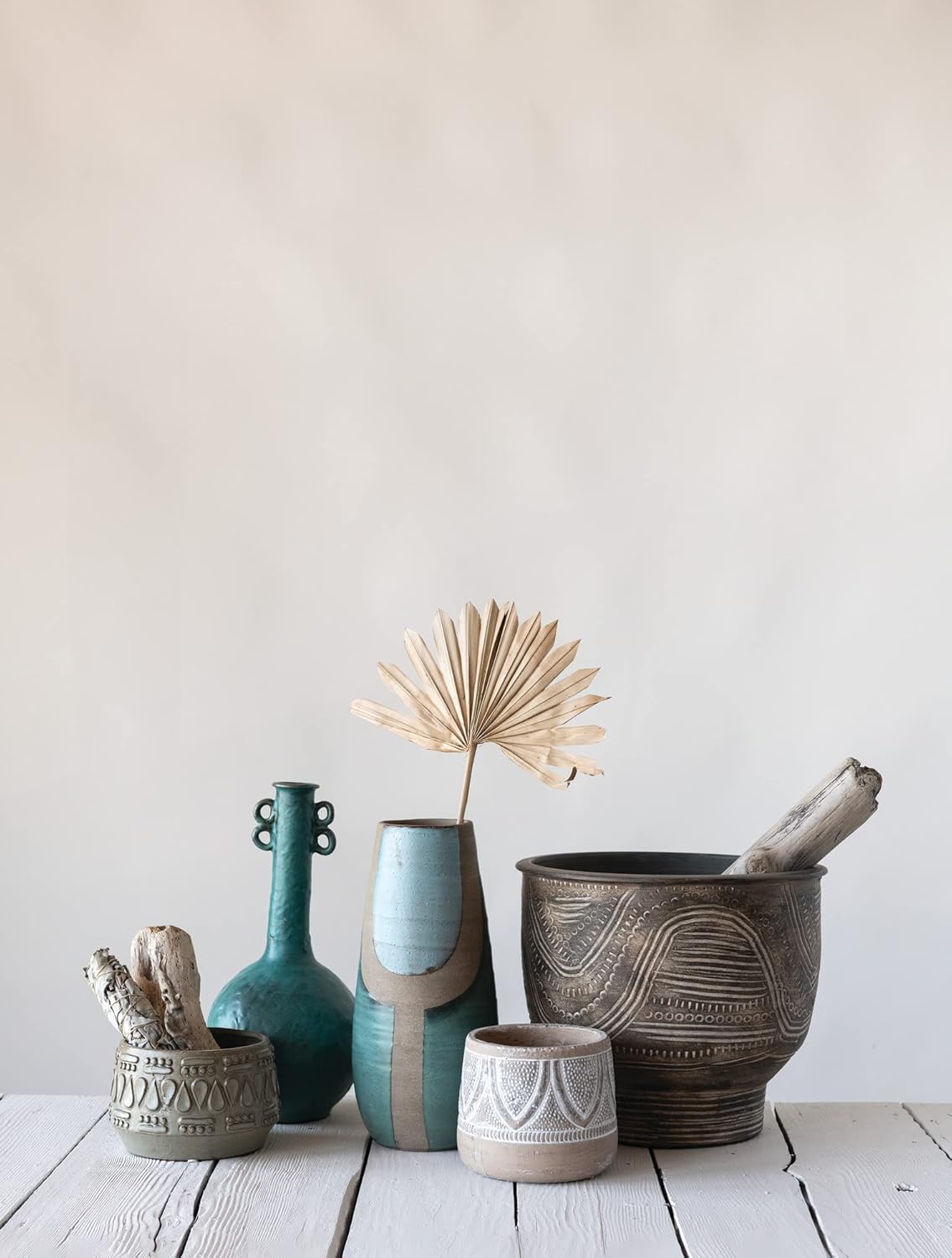 Creative Co-Op DF2979 Embossed Stoneware Reactive Glaze Finish (Holds 4" Pot/Each one Will Vary) Planter, Green