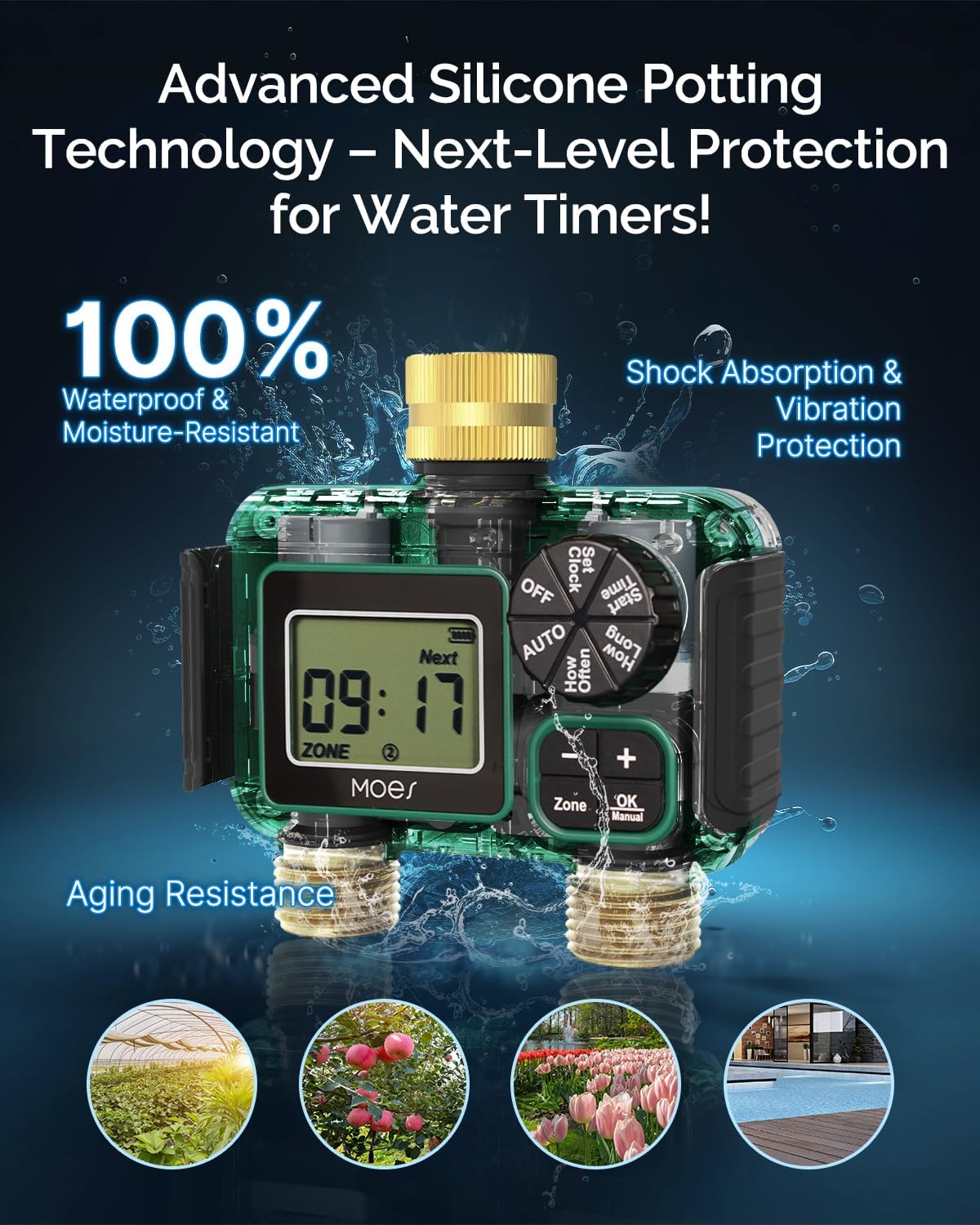 MOES 2 Outlet Sprinkler Timer, Brass Inlet & Outlet, Programmable Auto