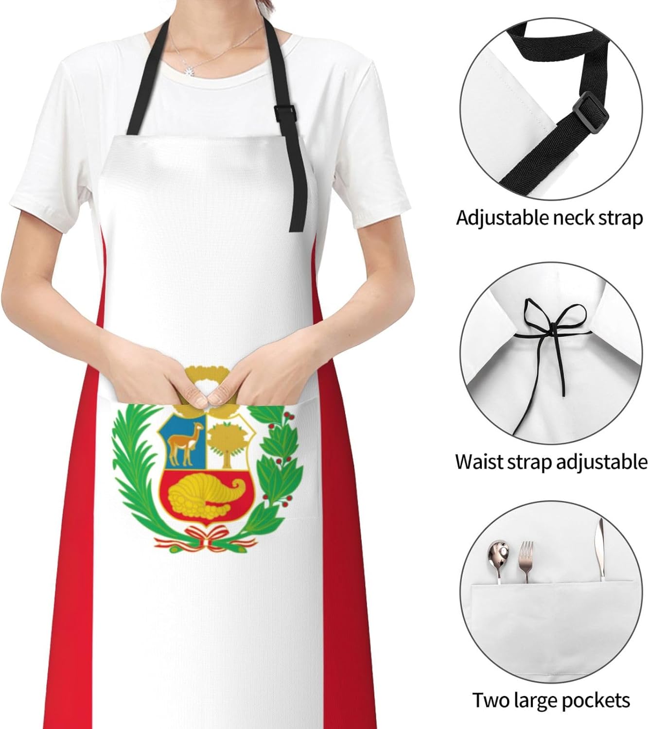 Flag of Peru print Waterproof chef's apron with pocket apron for kitchen cooking baking barbecue and gardening