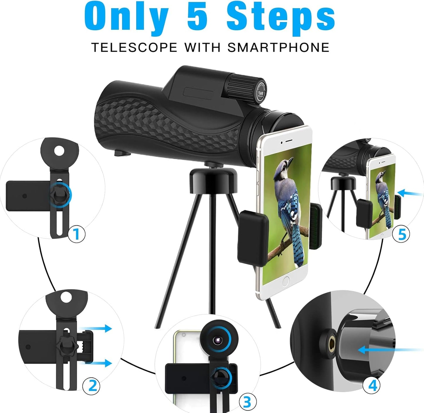 Monocular Telescope 10X42 Compact Monoculars for Adults High Porwered Monoculrar with Smartphone Adapter &Tripod HD Monocular for Viewing Wildlife Hunting Bird Watching Hiking Traveling