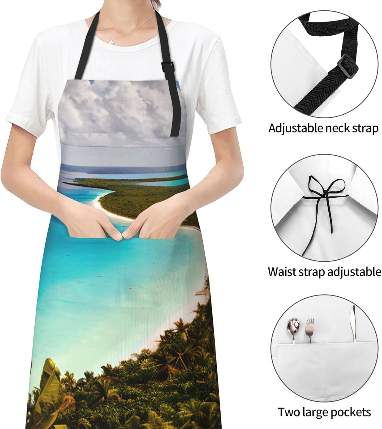 YANYU island of cuba Print 28x33 In Kitchen Apron Stylish Chef Apron with Pockets for Cooking Baking Painting