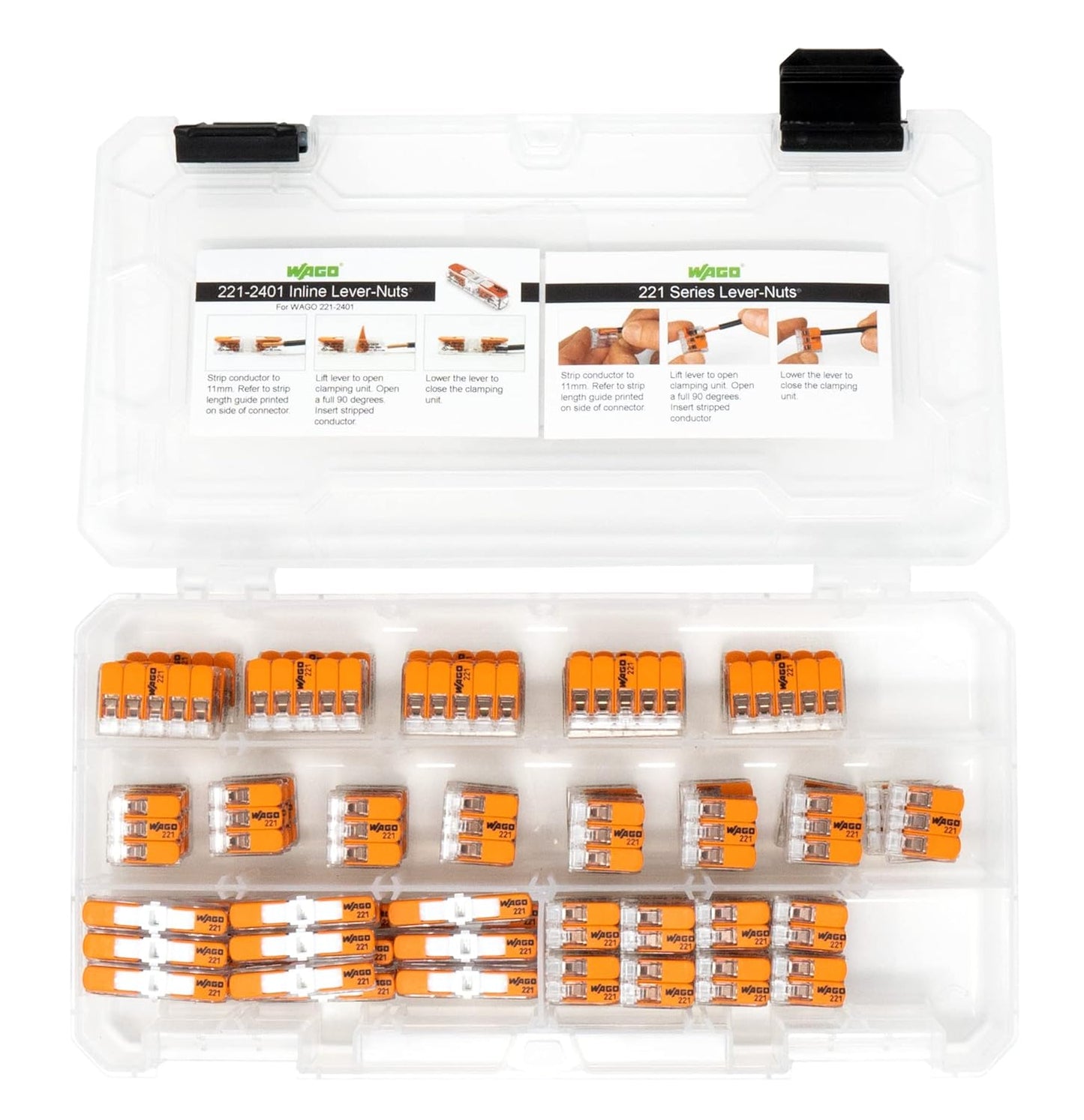 WAGO 221 Lever Nuts 90pc Compact Splicing Wire Connector Assortment wi