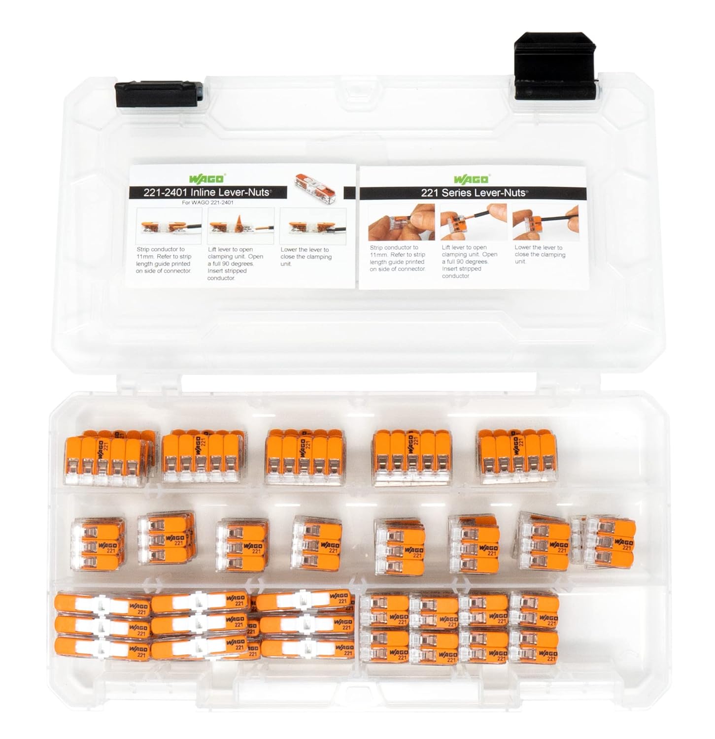 WAGO 221 Lever Nuts 90pc Compact Splicing Wire Connector Assortment wi