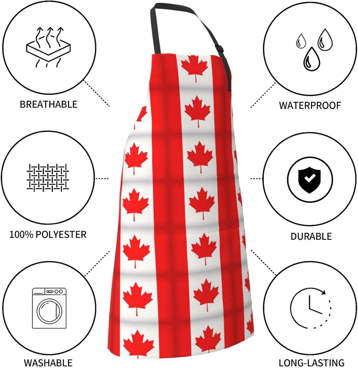 Canadian flag print Waterproof chef's apron with pocket apron for kitchen cooking baking barbecue and gardening