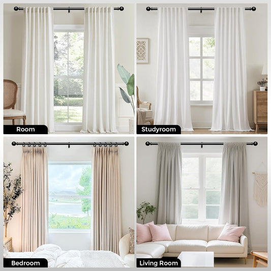Curtain Rods 48 to 84 Inch, Black 1 Inch Adjustable Heavy Duty Curtain Rods for Windows, Decorative Modern Window Treatment Rod, Telescopic Splicing Metal Drapery Pole, Easy Installation