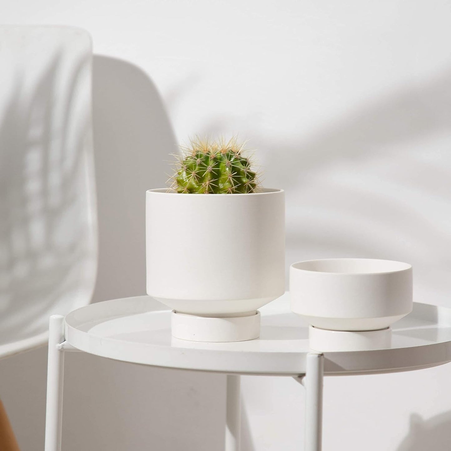 UBEE Plant Pot for Indoor Plants | 5.43 + 4.61 Inch Ceramic Flower Pot | Small Planter Pots with Drainage Hole and Saucer for Herb, Cactus and Orchid, 2 Set, White