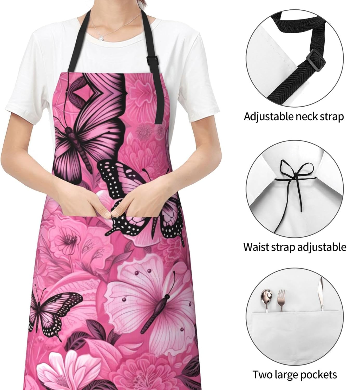 Red Butterfly Seamless tile print Waterproof apron with pocket adjustable cooking apron for adult kitchen bibs to bake