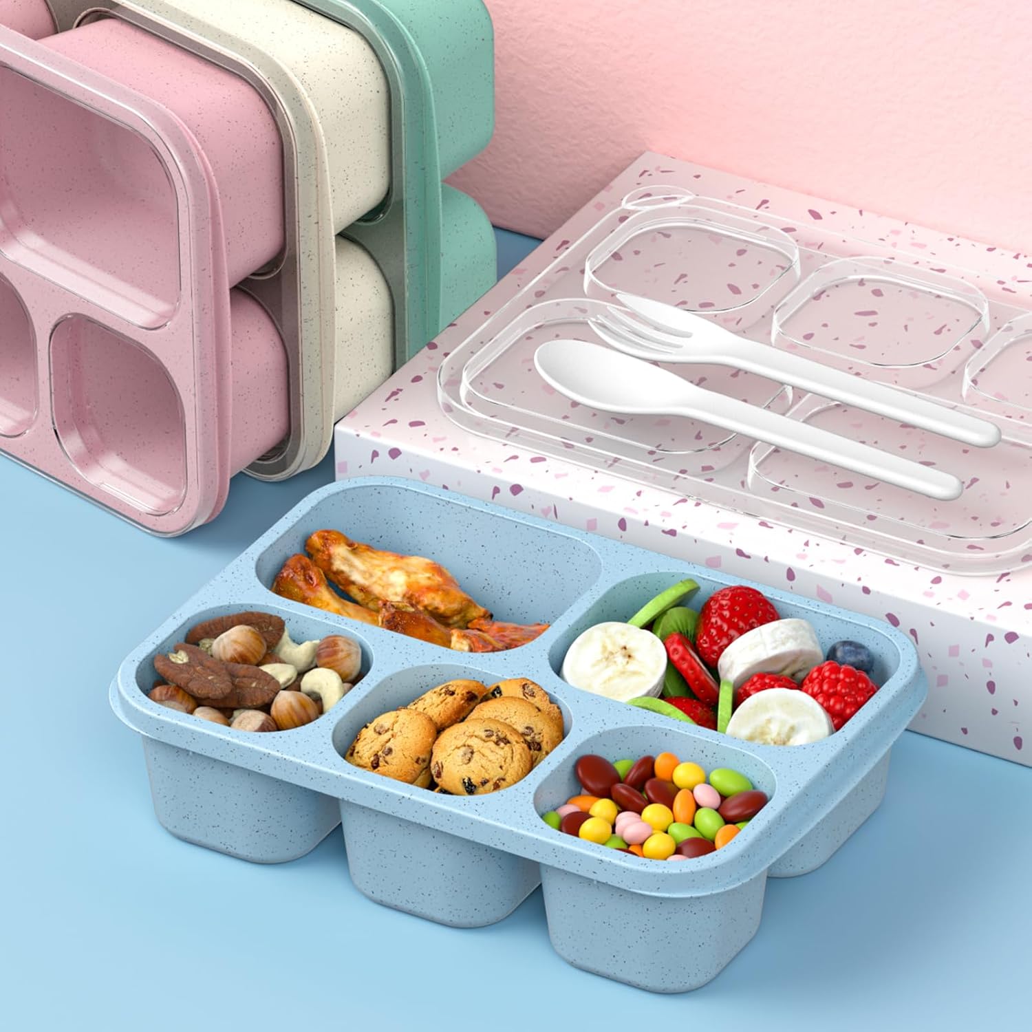 Bento Box Adult Lunch Box - 4 Pack, 5 - Compartment Meal Prep Containe