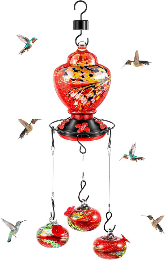 Wind Chimes Hummingbird Feeder Glass Hummingbird Feeder Spring Summer Outdoor Hanging Decor Valentine Mother's Day Gifts Outside Garden Decor for Patio Window Accessories