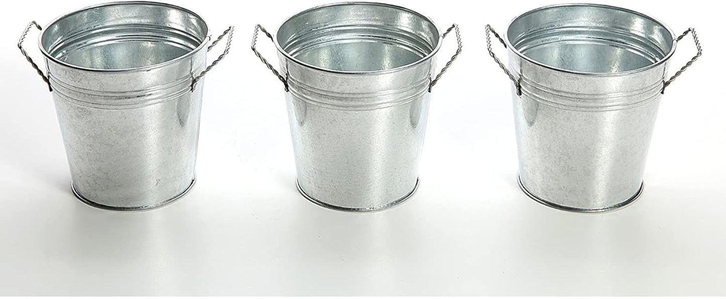 Hosley 3 Pack of Galvanized Planters 5" Dia x 4.5" H Durable Metal Plant Pots for Floral Arrangements Indoor and Outdoor Gardening with Vintage-Inspired Charm Rustic