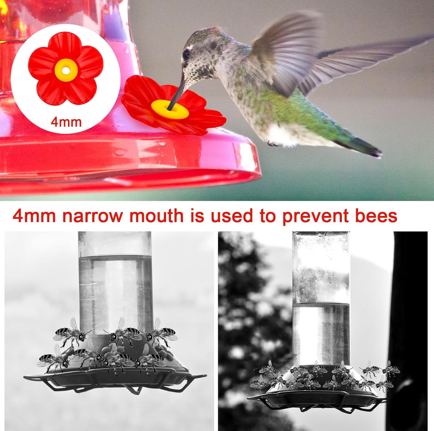 30pcs Hummingbird Feeders Replacement Flowers, PP Colorful Humming Bird Flowers with 2 Cleaning Brush Accessories Parts Bee Guards for Outdoors Hanging Feeders