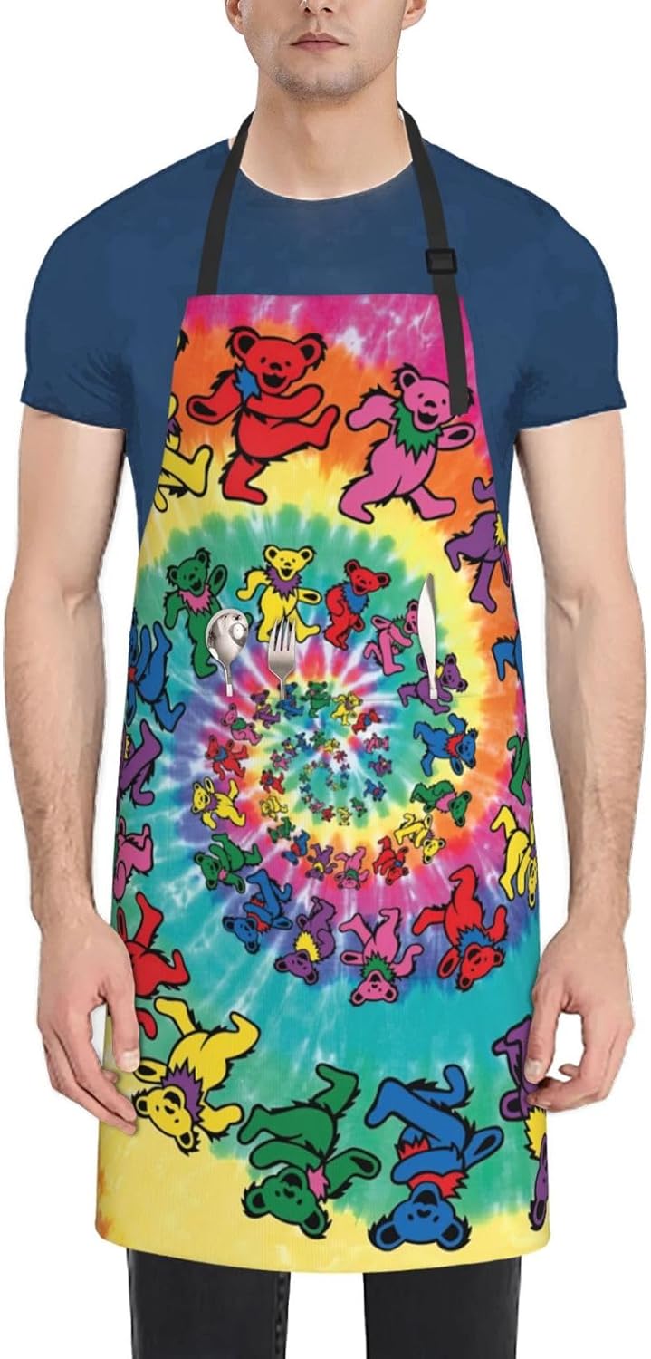 Dancing thanksgiving bear Print 28x33 In Adult Kitchen Apron with Pockets Versatile Chef Smock for Cooking Baking