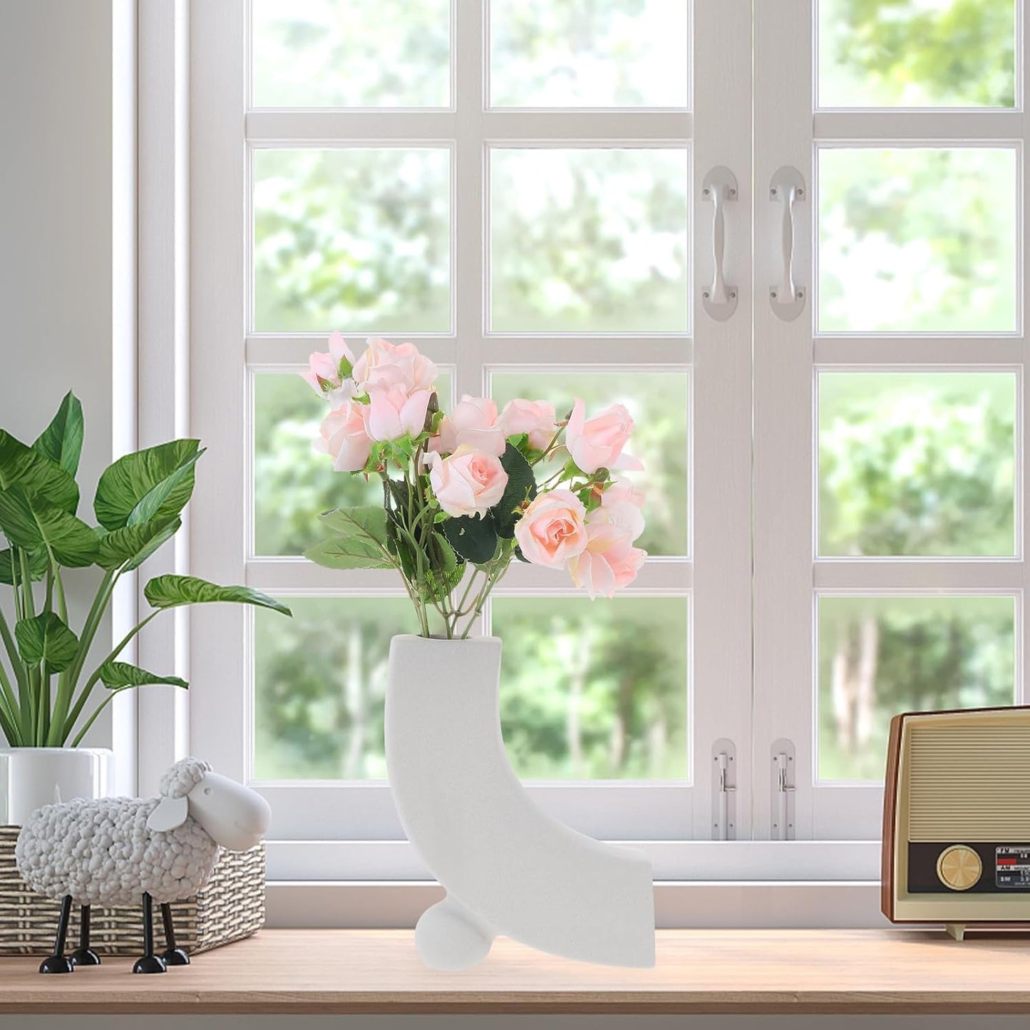 PRETYZOOM Creative Ceramic Flower Vase Geometric Trapezoid Art Pot Home Adornment Decorative Planter for Living Room Table and Office Display