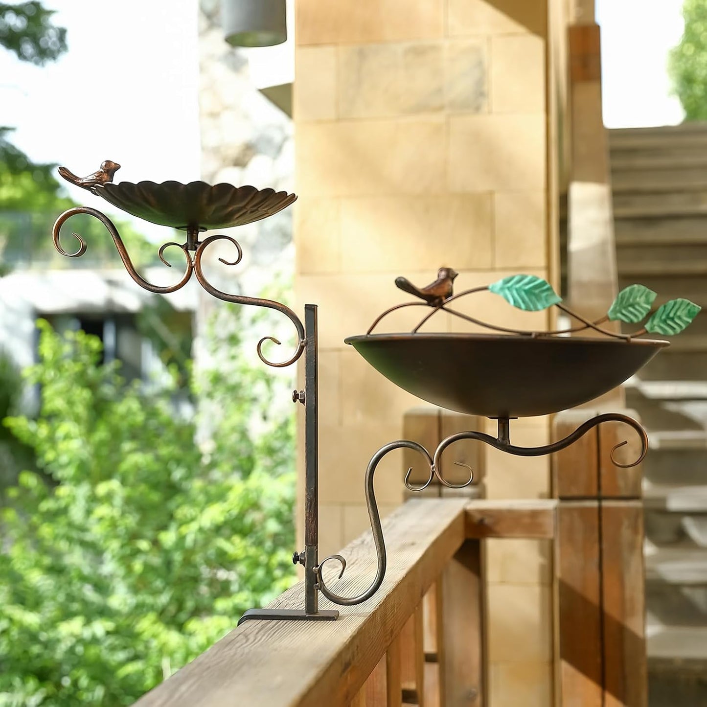 Jemeni Deck Mounted Bird Bath and Feeder Combo, 2 in 1 Bird Feeder with Baths for Outdoor with Clamp Mount Balcony Railing Attracting Birds