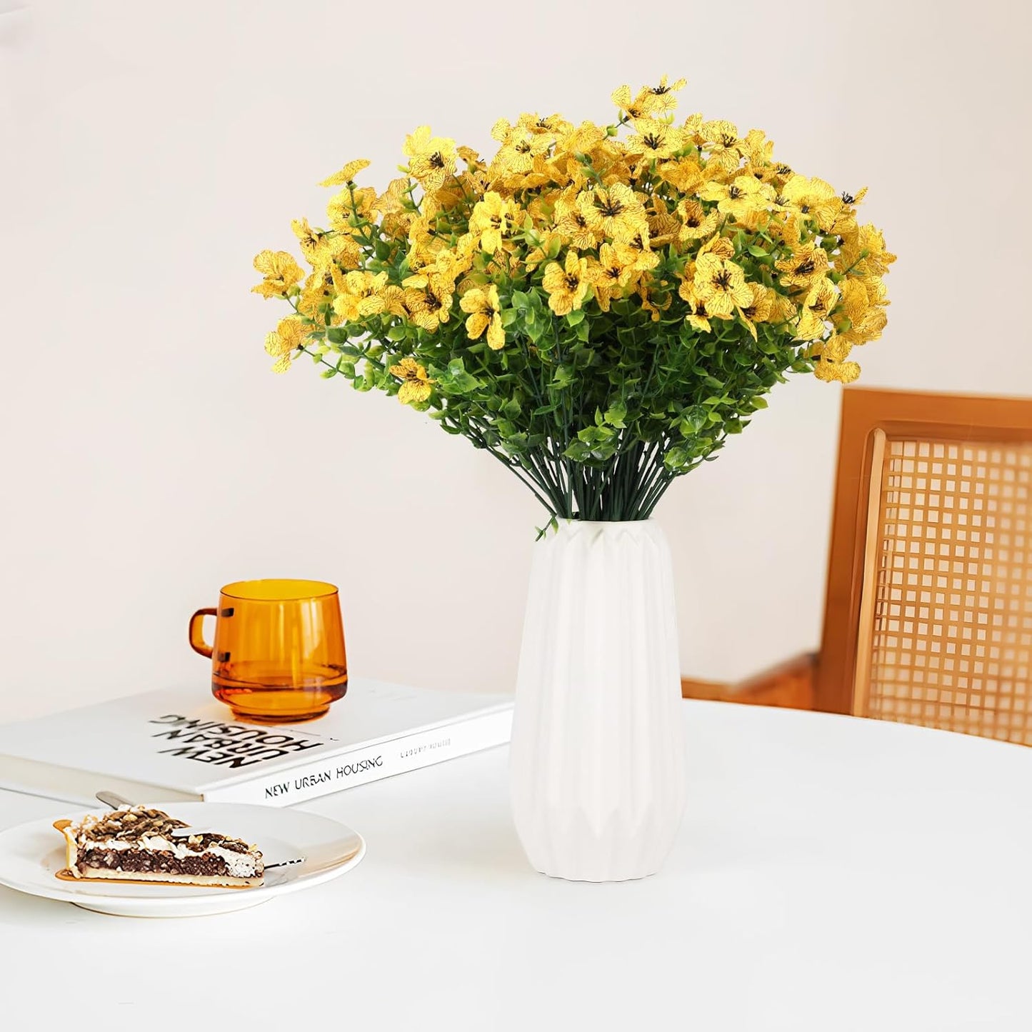 Artificial Flowers for Outdoors, 12 Bundles Artificial Plants & Flowers Outdoor, UV Resistant Faux Flowers Silk Fake Flower for Outside Porch Pot Window Garden Planter Decoration(Yellow)