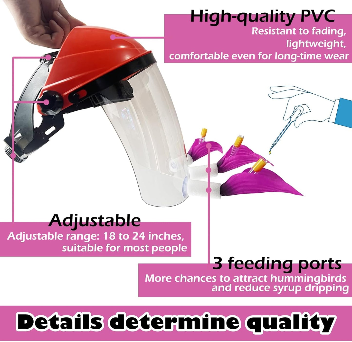 Hummingbird Feeder Helmet - 2025 Upgraded Wearable Hummingbird Mask for Backyard Bird Watching, Anti-Fog Lens & Bionic Purple Flower, Adjustable for Adults Teens Lightweight PVC