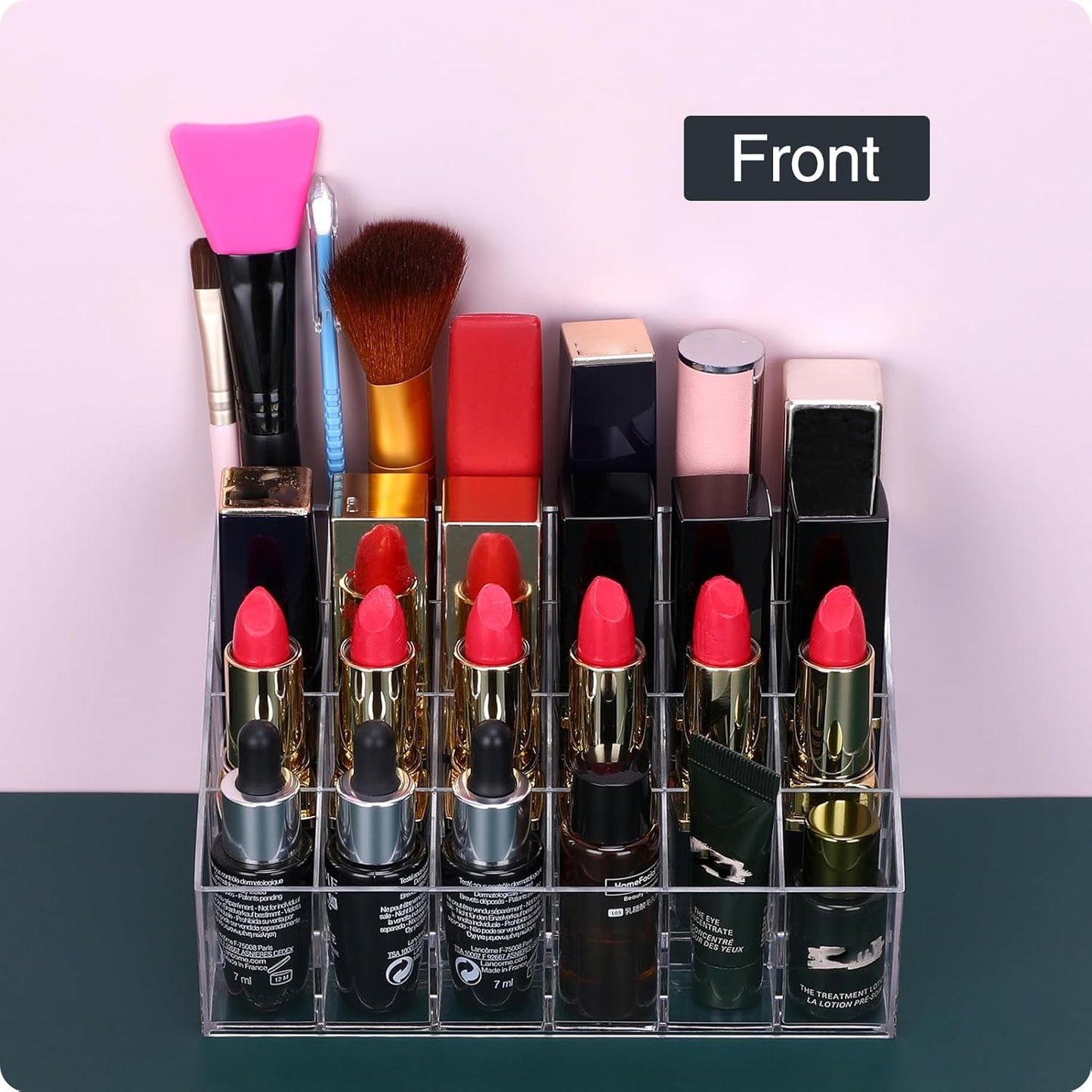 Lipstick Organizer,Small Clear Plastic Compact Lip Gloss Chapstick Perfume Sample Mascara Holder with 24 Slots