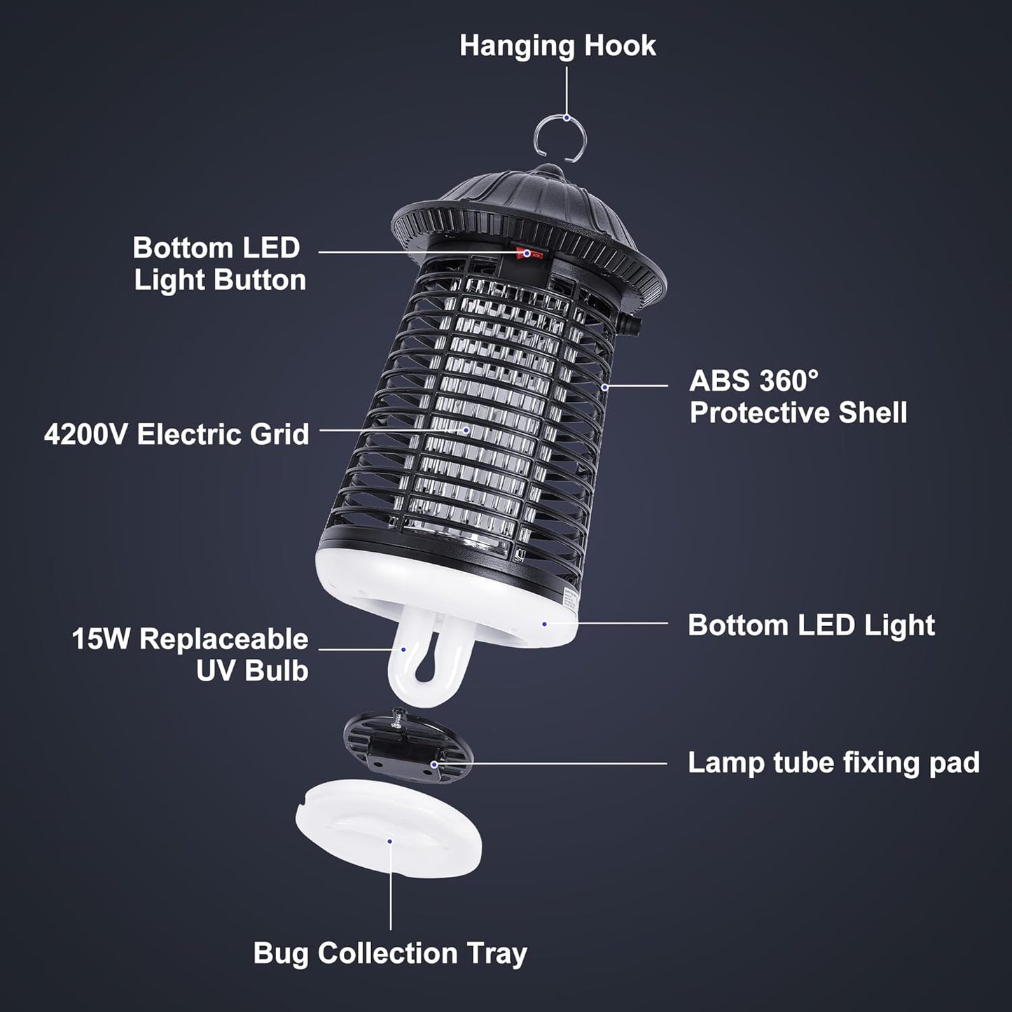 Bug Zapper Outdoor/Indoor,Mosquito Zapper 4200V High Powered Waterproo
