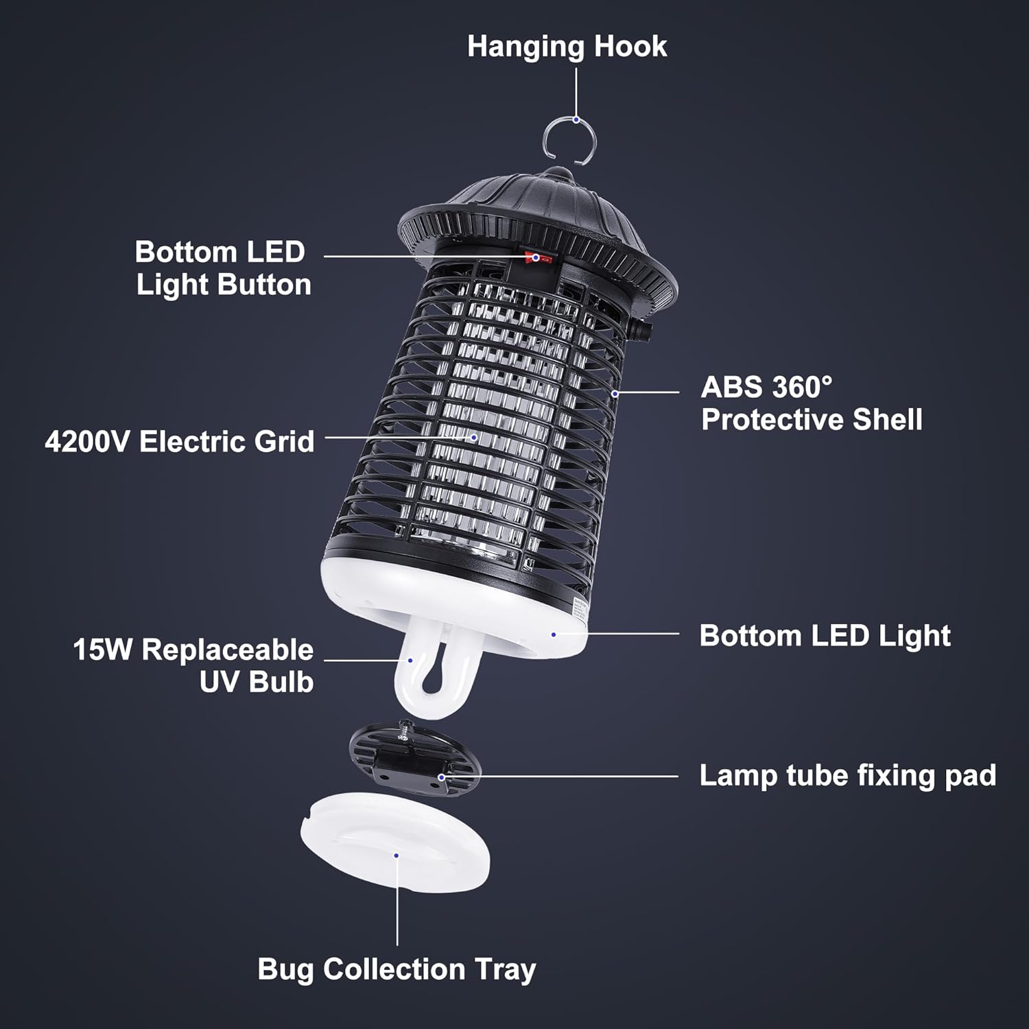 Bug Zapper Outdoor/Indoor,Mosquito Zapper 4200V High Powered Waterproo