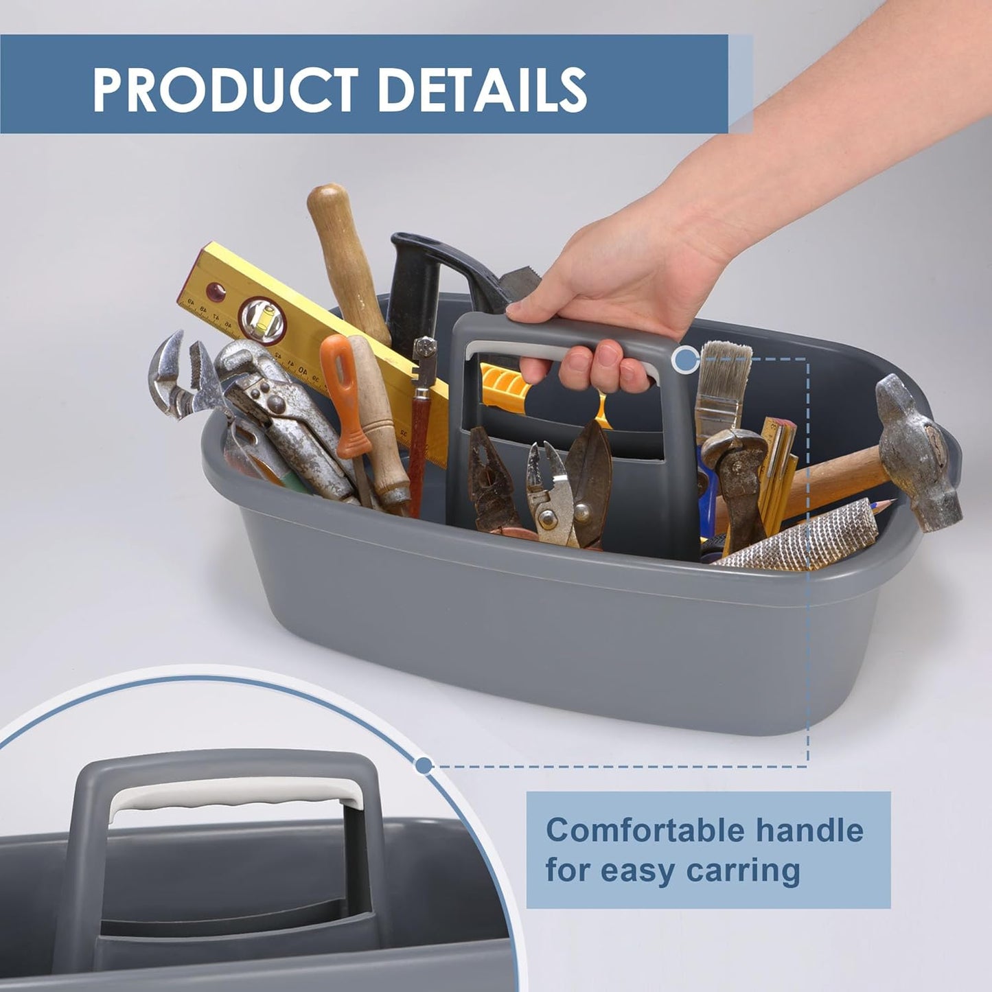 2 Pack Large Cleaning Supplies Caddy Organizer, Portable Shower Caddy Plastic Basket with Handle, Stackable Tool Storage for Bathroom, Garden, Kitchen, Home Organization, Grey