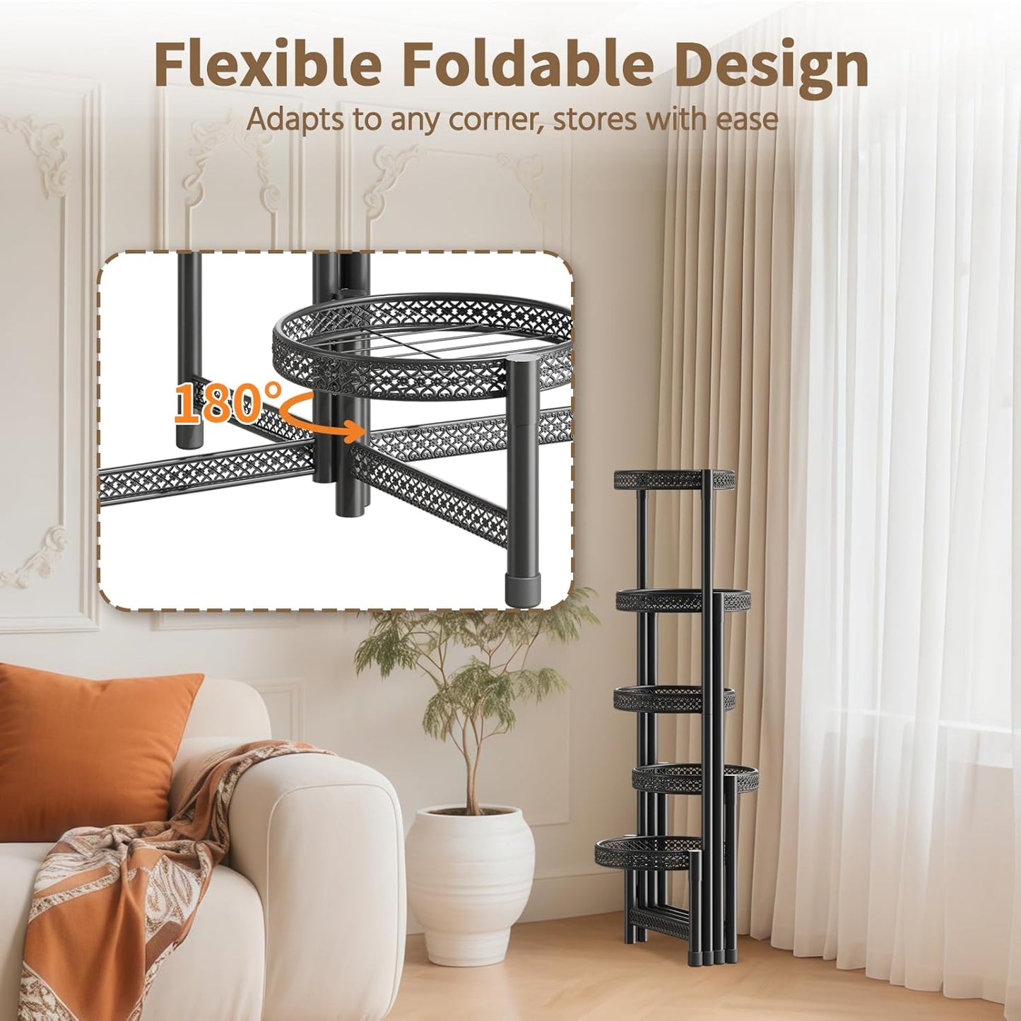 LASZOLA 5 Tiered Folding Tall Plant Stand Indoor Outdoor for Large Pla