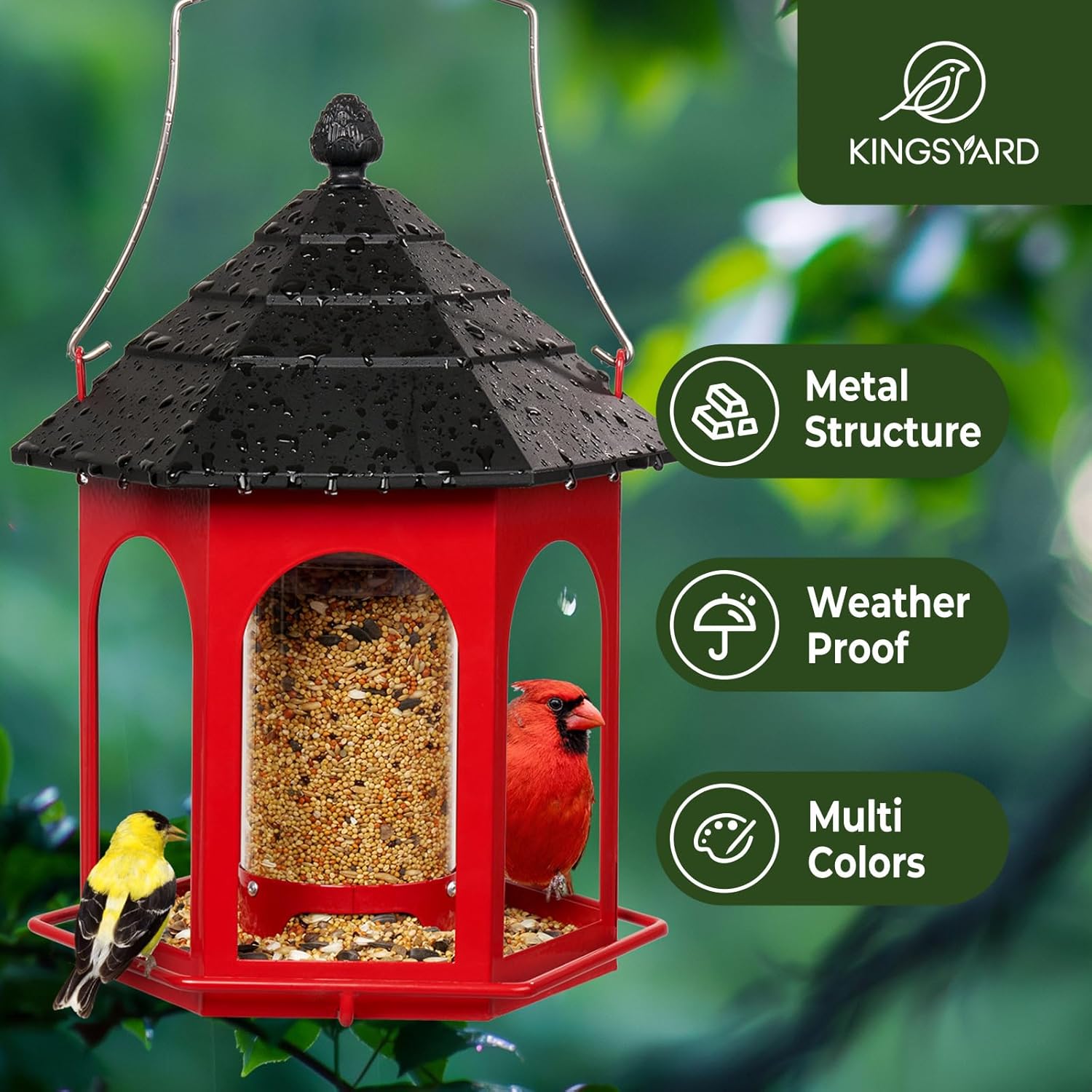 Kingsyard Metal Bird Feeder for Outdoors Hanging, 3 lbs Seed Feeder, W