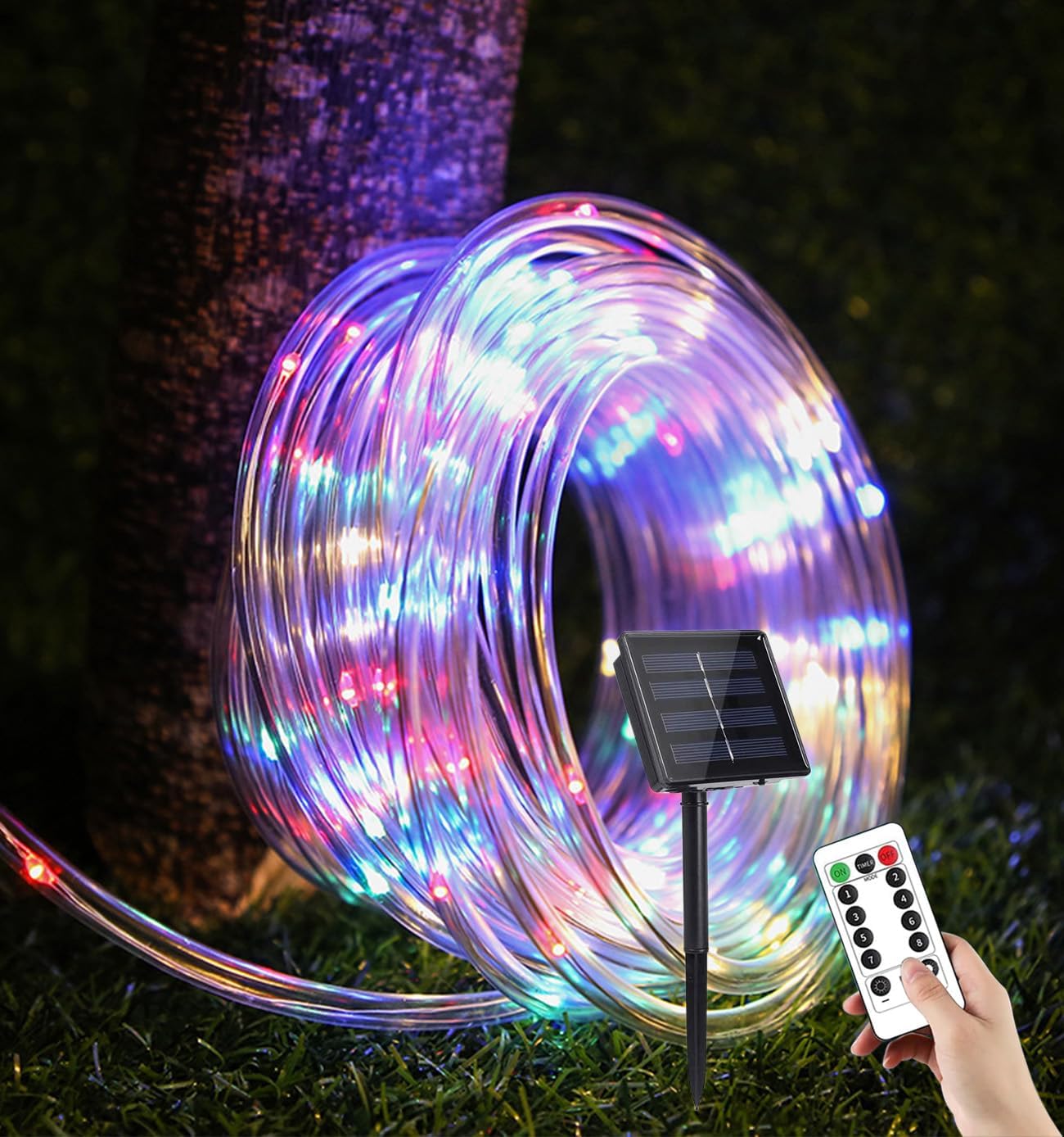 Solar Rope Lights, Solar Rope Lights with Remote Control, 200 LEDs 72ft Waterproof Outdoor String Lights,8 Modes, Fence, Party, Wedding Decoration (Colorful)