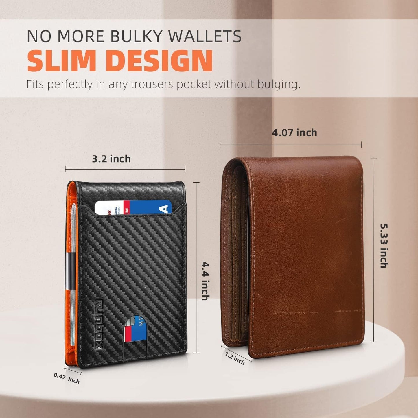 RUNBOX Slim Wallets for Men - Leather Money Clip Mens Wallet - RFID Bl