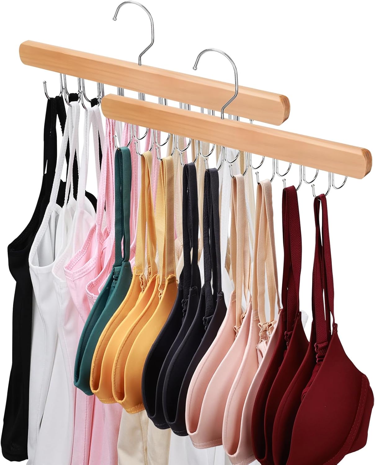 2 Pack Bra Hanger for Closet Organizer, Premium Wooden Tank Top Hanger