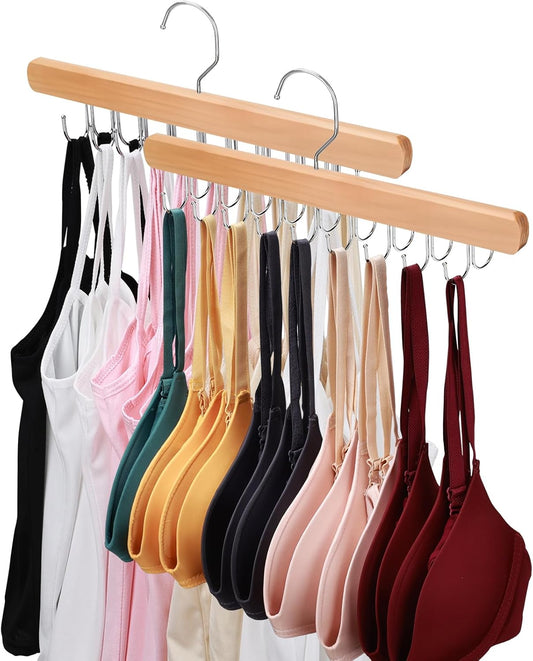 2 Pack Bra Hanger for Closet Organizer, Premium Wooden Tank Top Hanger