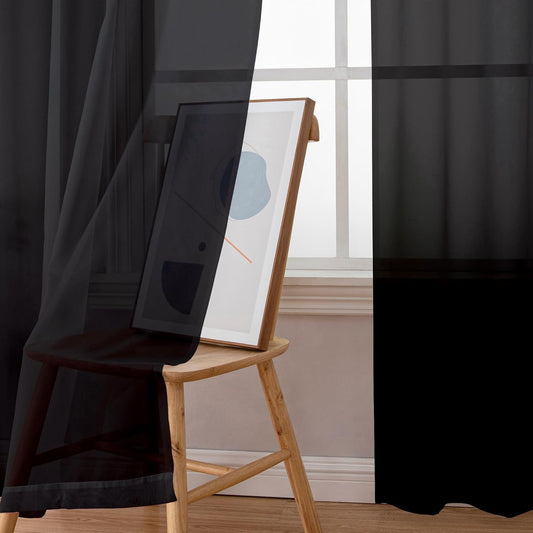 Simplebrand Black Sheer Curtains 84 Inches Long, Light Filtering Rod Pocket Solid Color Window Sheer Curtain Panels, Elegant Curtains & Drapes for Living Room, Bedroom 2 Panels (Black, 42" W x 84" L)