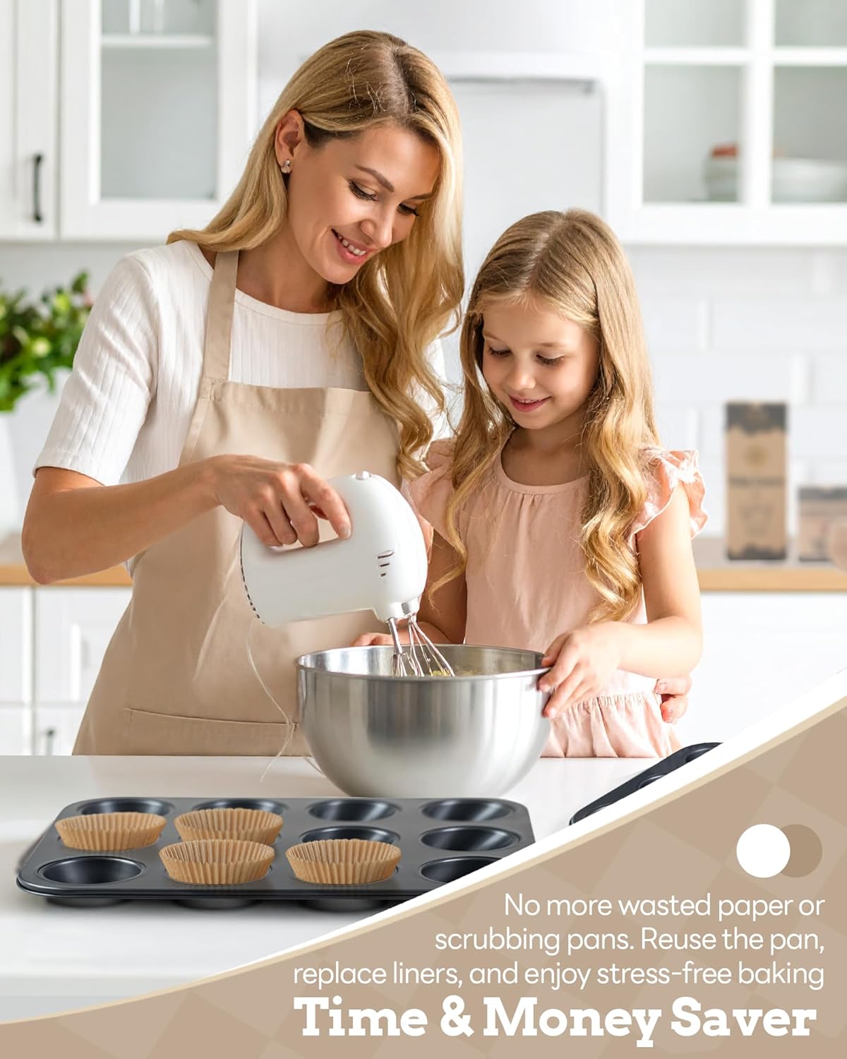 2 Pack Muffin Pan for Baking, Standard Cupcake Pan includes 100 Natura
