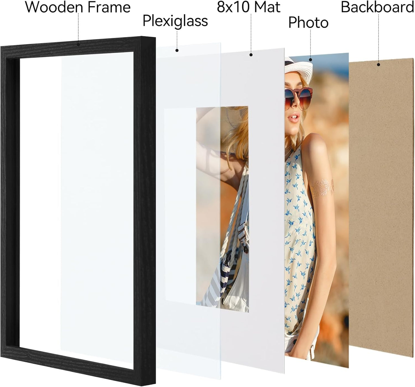 Vittanly 11x14 Picture Frame, Display Pictures 8x10 with Mat or 11x14 without Mat, Photo Frame for Wall Mounting, Black, 1 Pack