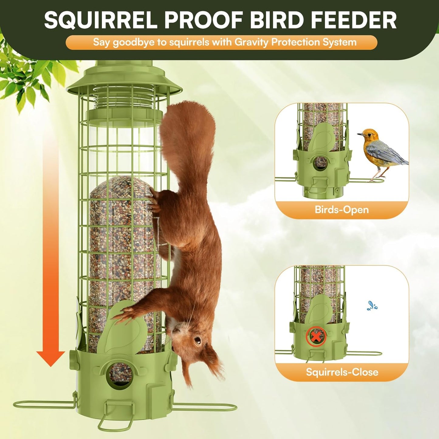 Bird Feeders Squirrel Proof with Weight Activated Perches,Metal Mesh Bird Seed Feeders for Outdoors Hanging- Large Tube Wild Bird Seed Feeders with 3LB Capacity for Finch, Cardinal, Blue Jay