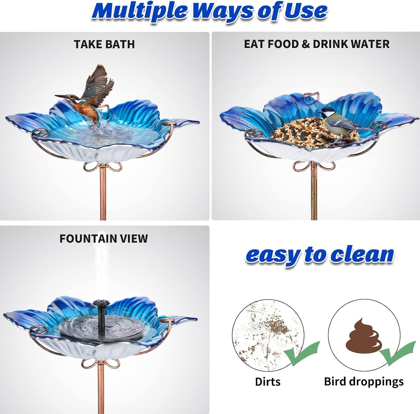 MUMTOP Bird Baths for Outdoors Glass Bird Bath Bowl Outdoor Bird Feede
