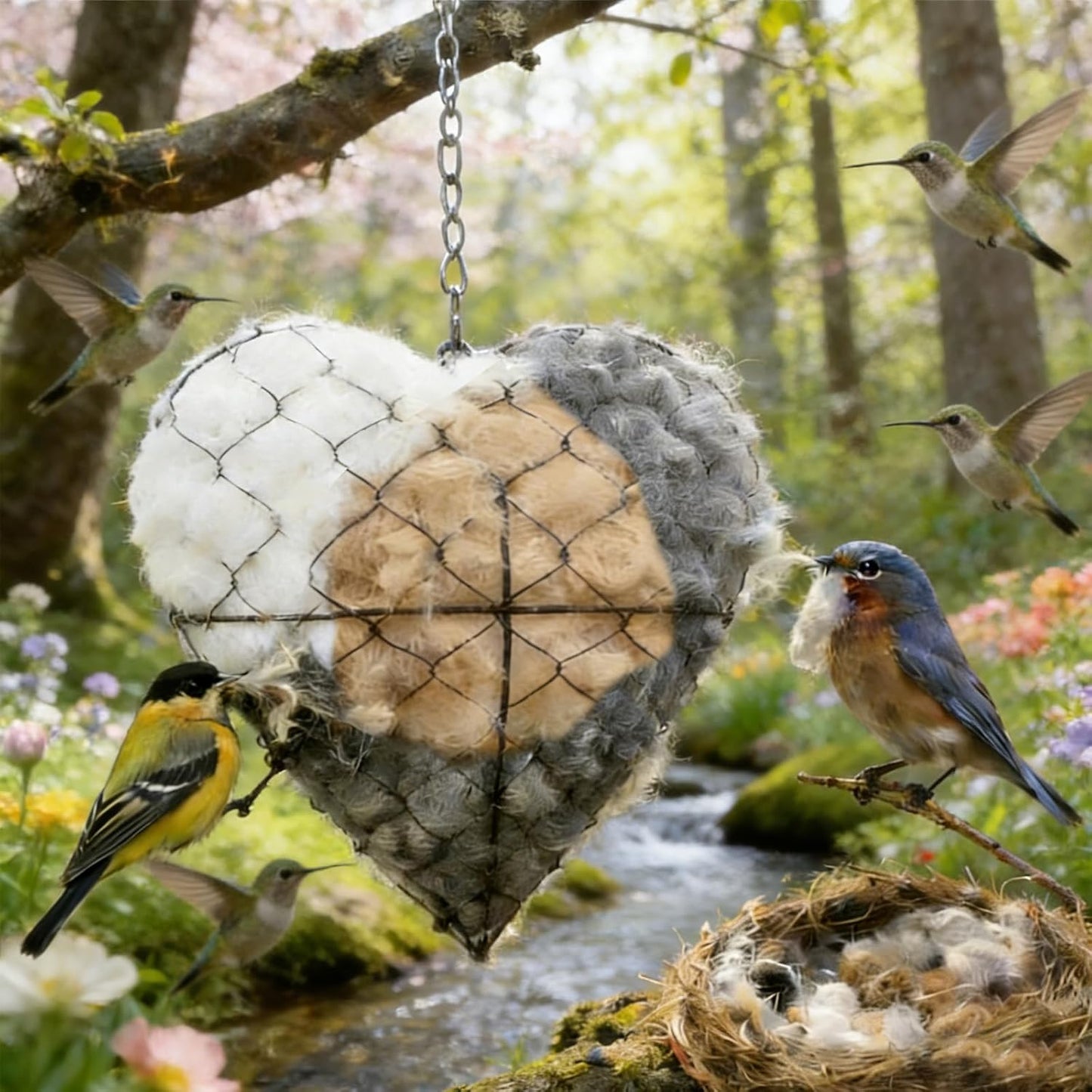 Handmade Fiber Bird Nesting Heart, Birds Nests Material Holder, Winter