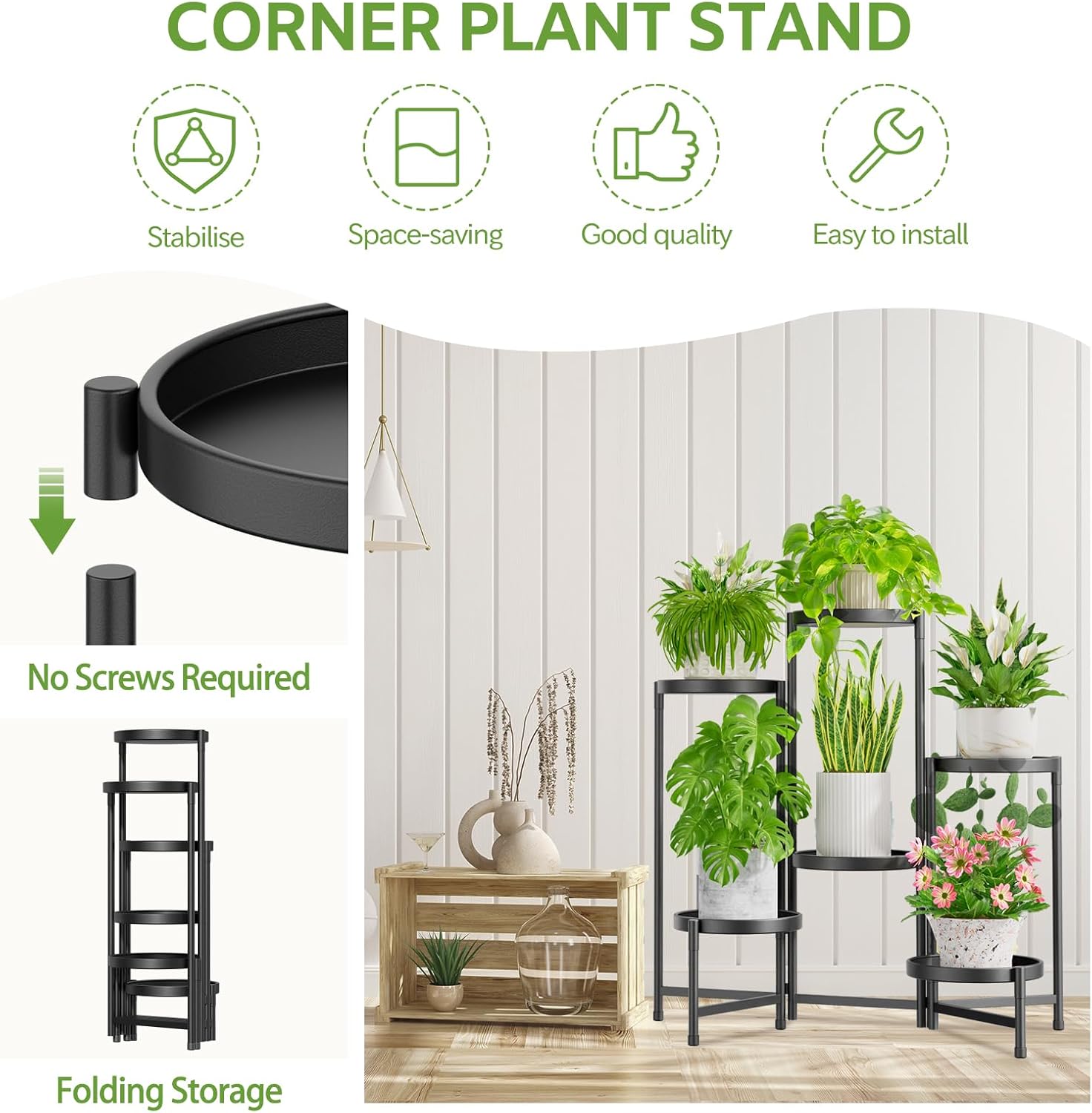iDavosic.ly 6 Tier Large Plant Stand Indoor with 10 Inch Wide Tray, Ti