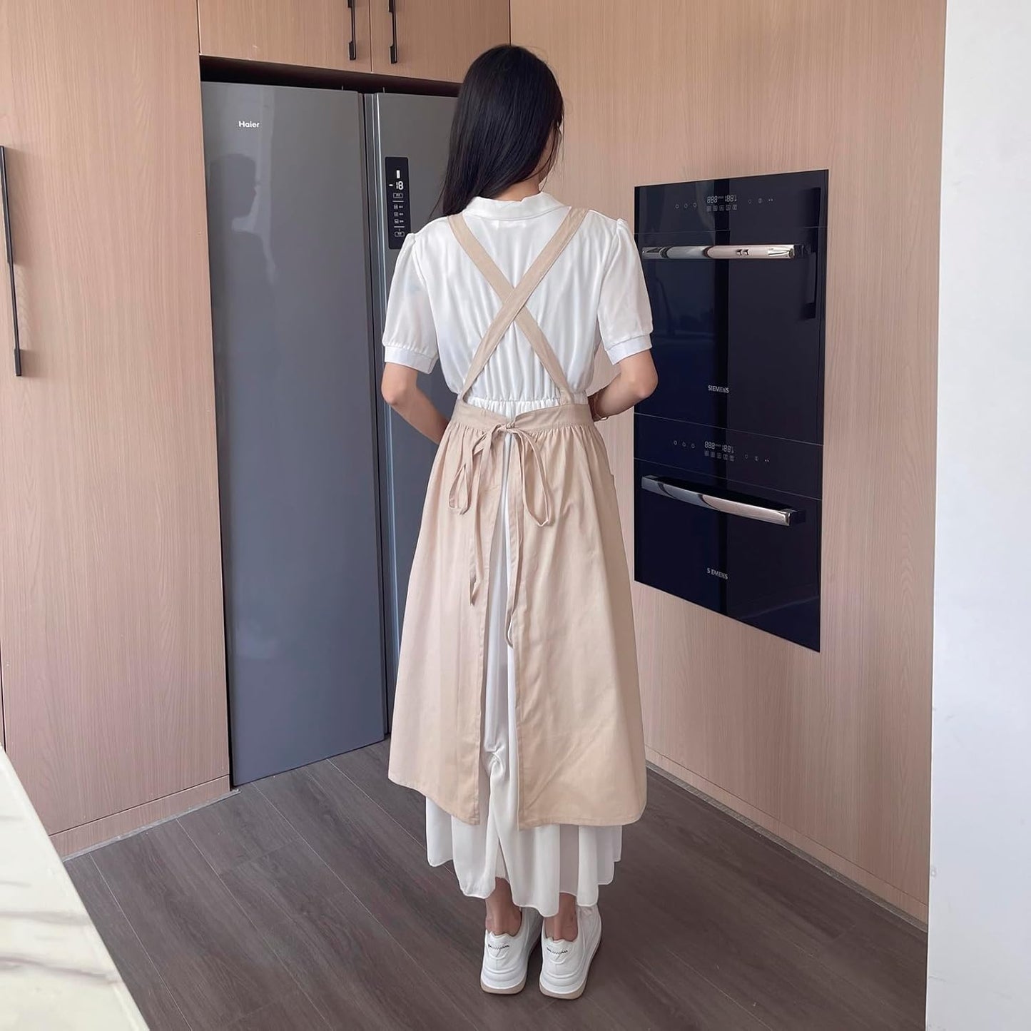 Pinafore Apron Dress，Japanese Cotton Linen Cross Back Apron for Women 