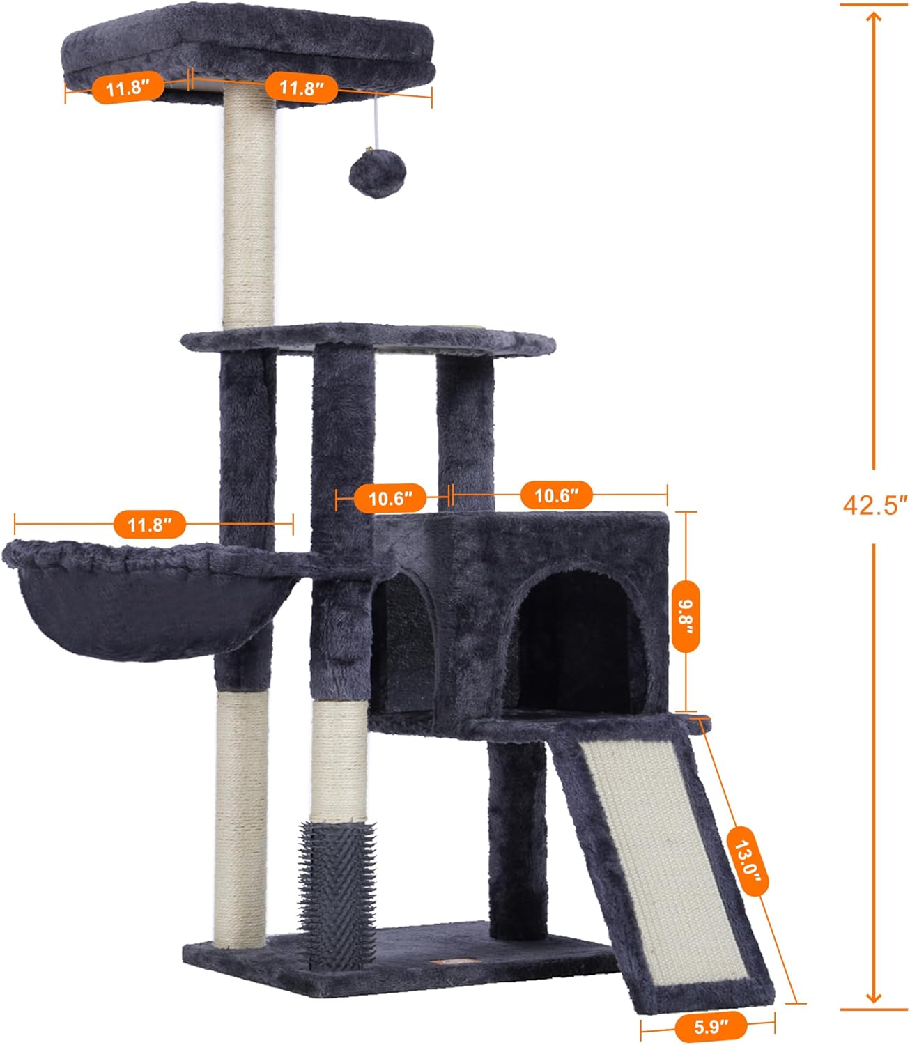 Heybly Cat Tree with Cat Self Groomer Brush, Cat Tower Condo for Indoo
