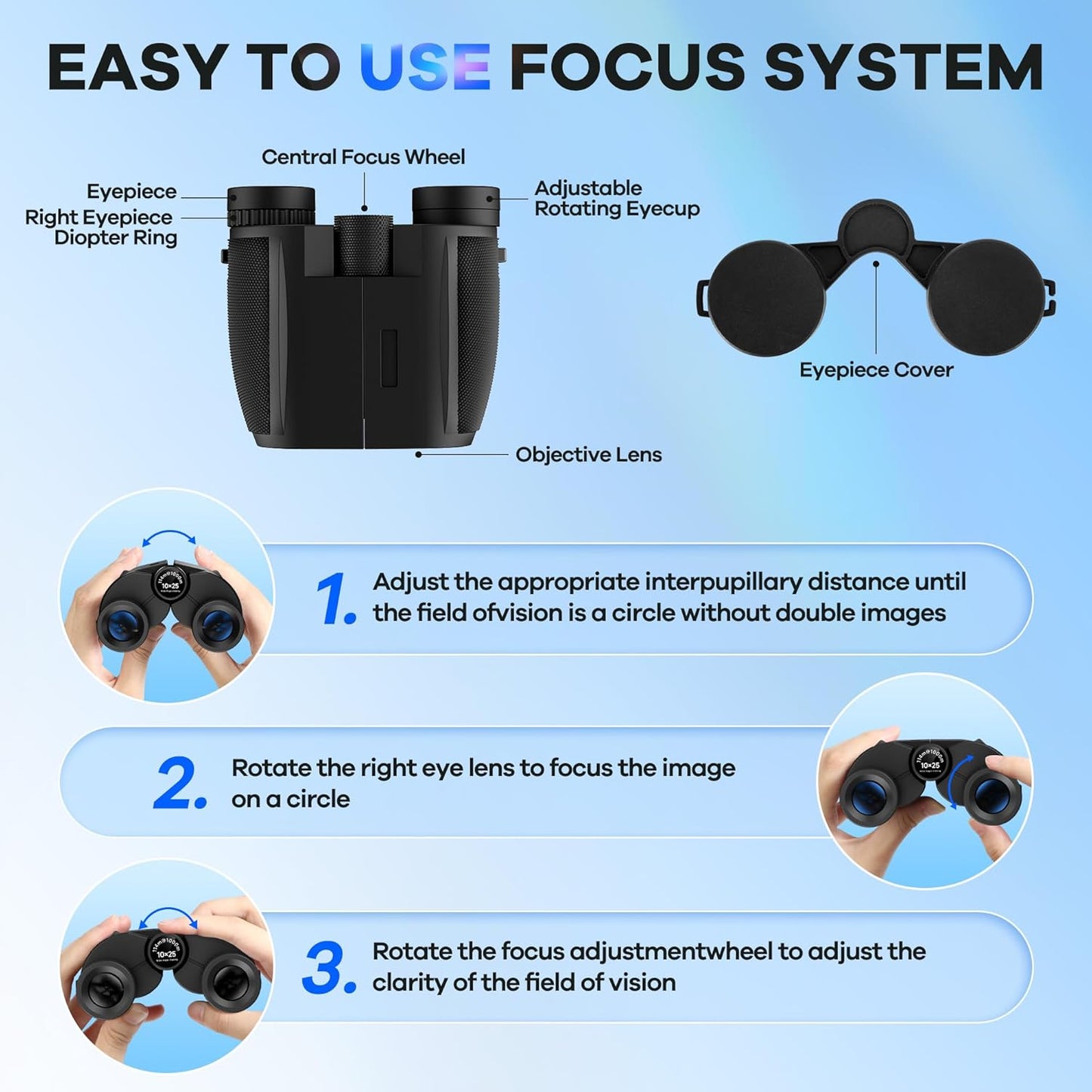 Leacco 10x25 Compact Binoculars for Adults and Kids, Large View Waterp