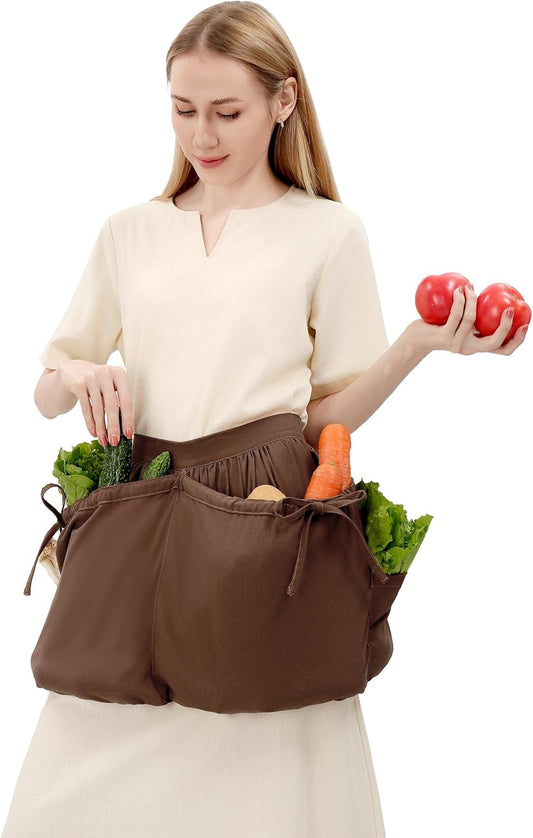 Harvest Apron Gardening Apron with Pockets or Drawstring Bag for Fruit Storage Pick Pouch Women Men