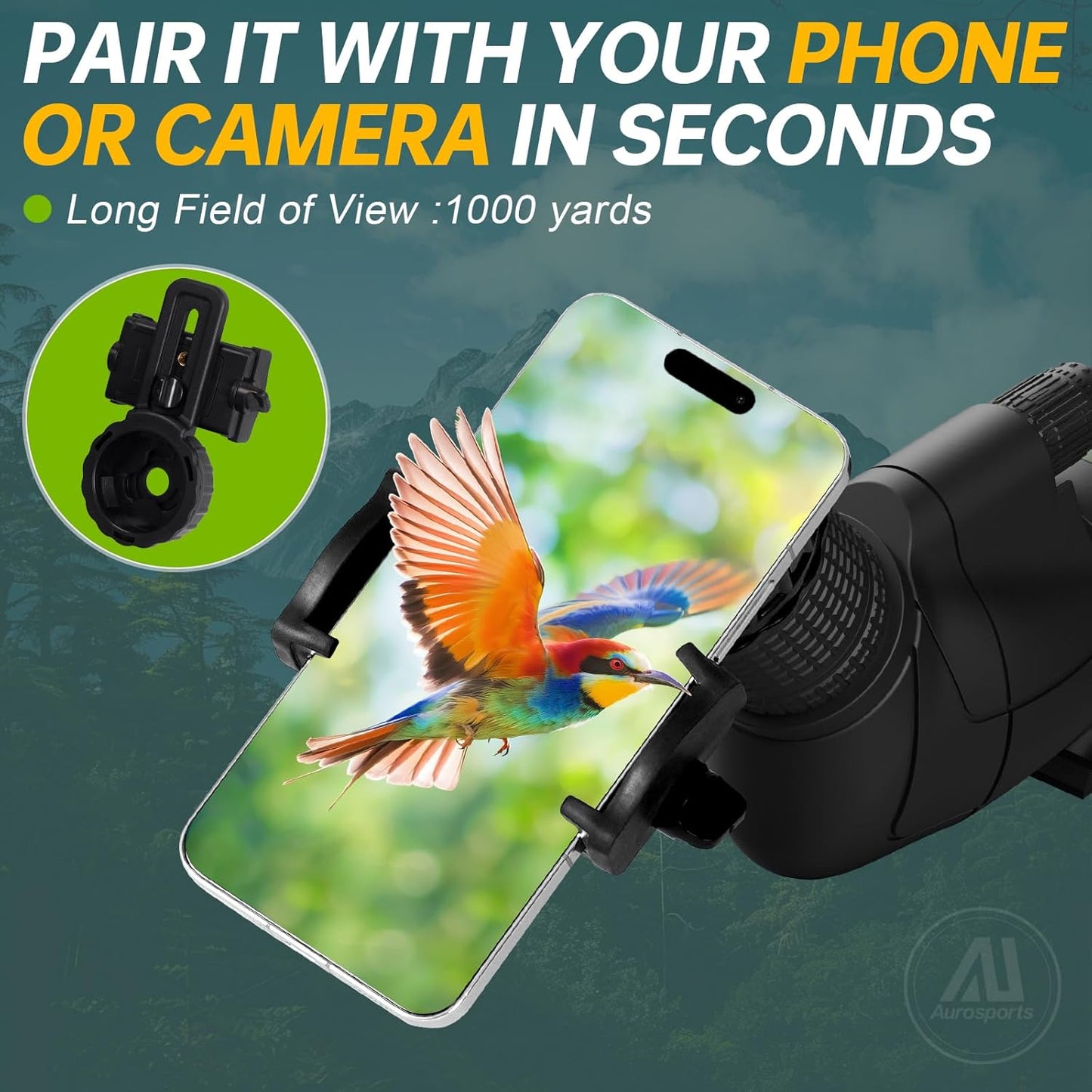 Aurosports 25-75X80 Spotting Scope with Tripod - BAK4 High Definition Waterproof Spotter Scope for Target Shooting Hunting Bird Watching, Scopes with Carrying Bag and Scope Phone Adapter (Green)
