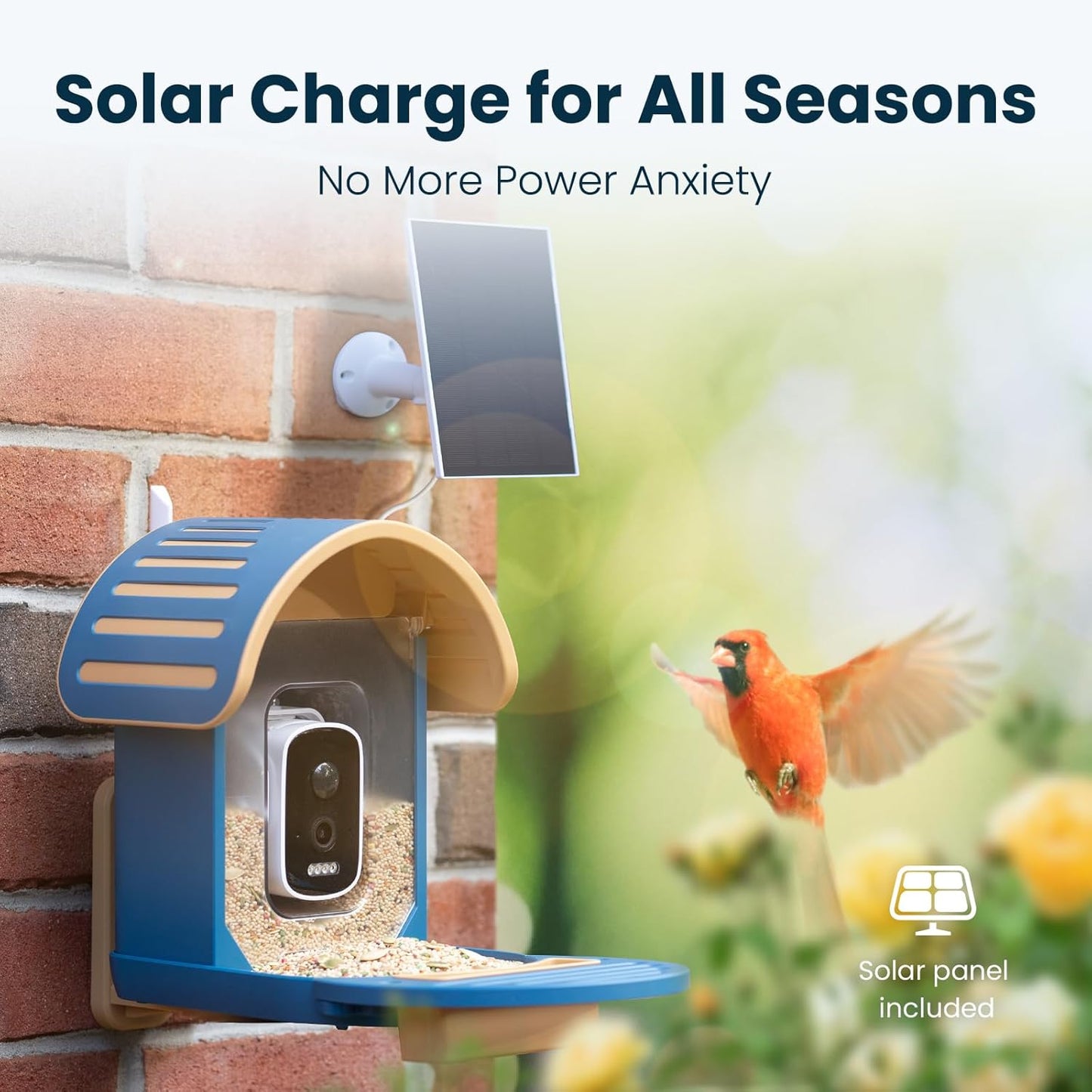 Smart Bird Feeder with Camera, 2.5K UHD Bird Feeder Camera Solar Powered, Sensitive AI Identification, Instant Alerts Capture Video, IP66 Waterproof for Outdoor, Ideal Gift, Blue