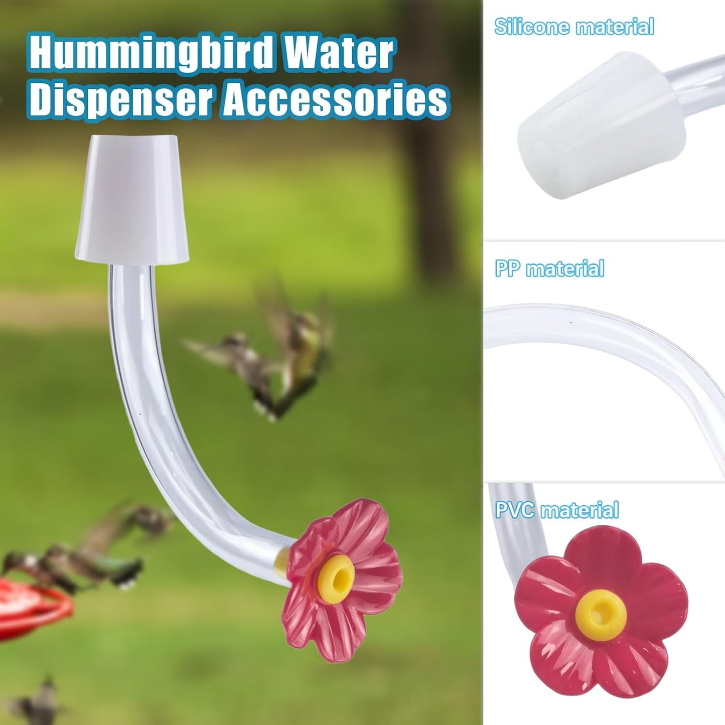 6pc Floral Hummingbird Feeder Tube with Stopper, L-Shape Hummingbird Feeding Ports, Bird Water Feeding Replacement Parts with Bottle Plug, for Outdoor Making Your Own Bird Feeders(Red Flower)