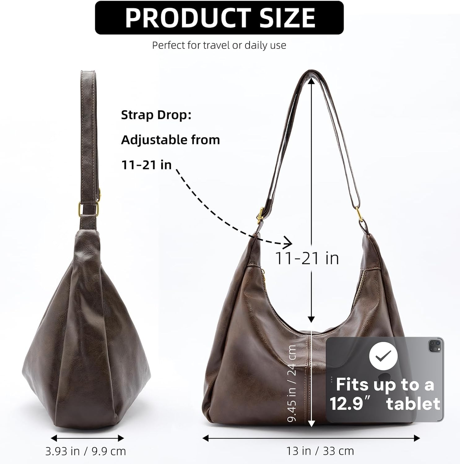 celestina Hobo Bags for Women, Ultra Soft Foldable Vegan Leather Shoul